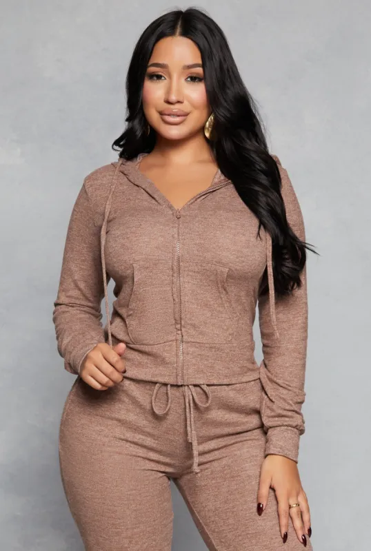 Daisy Brushed Knit Zip Front Hoodie sold by Rainbow