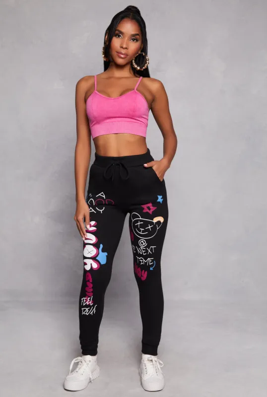 Graphic Print Drawstring Joggers sold by Rainbow