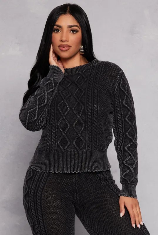 Acid Wash Cable Knit Sweater sold by Rainbow