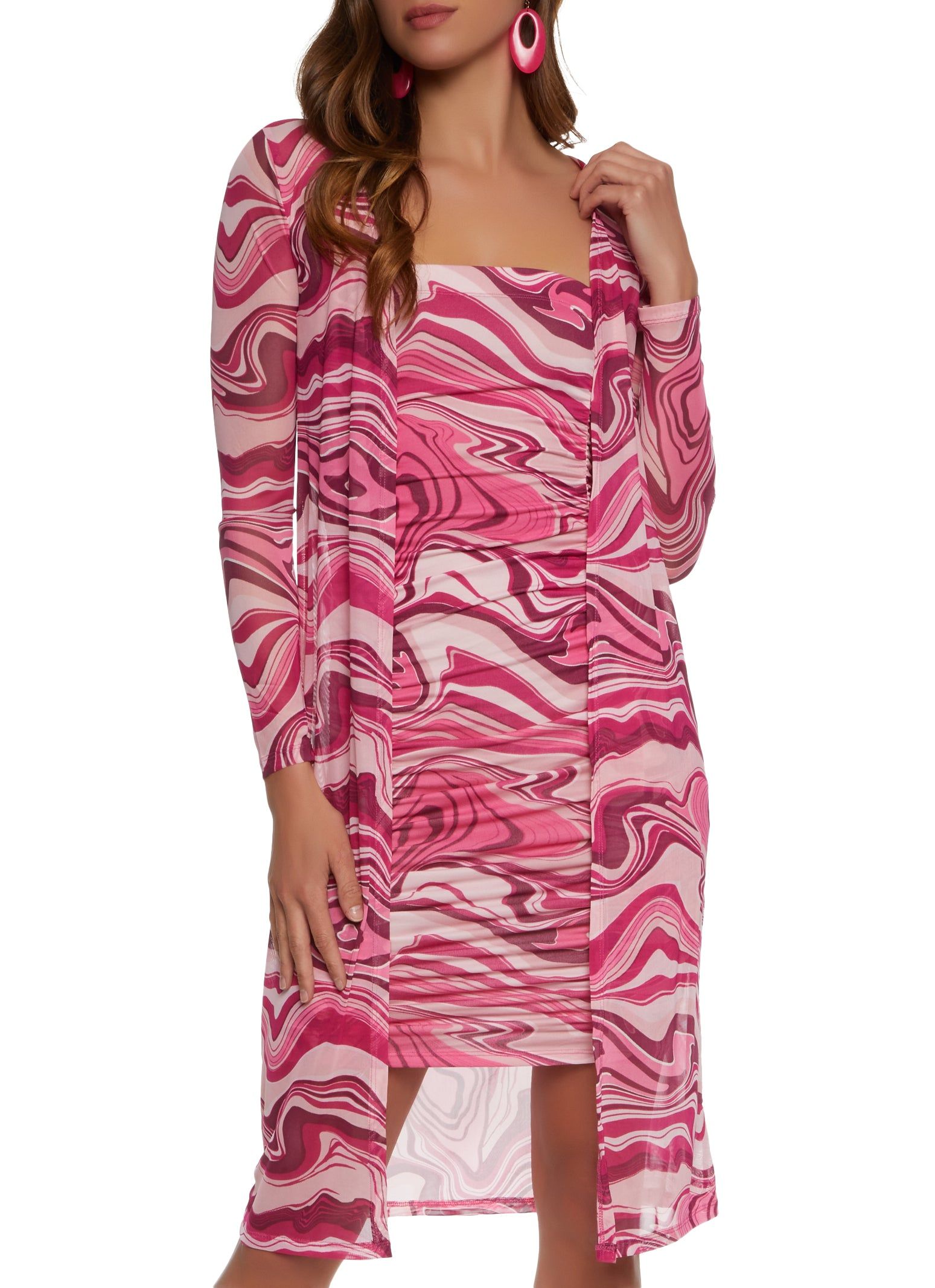 Patterned Ruched Tube Dress and Duster Set sold by Rainbow