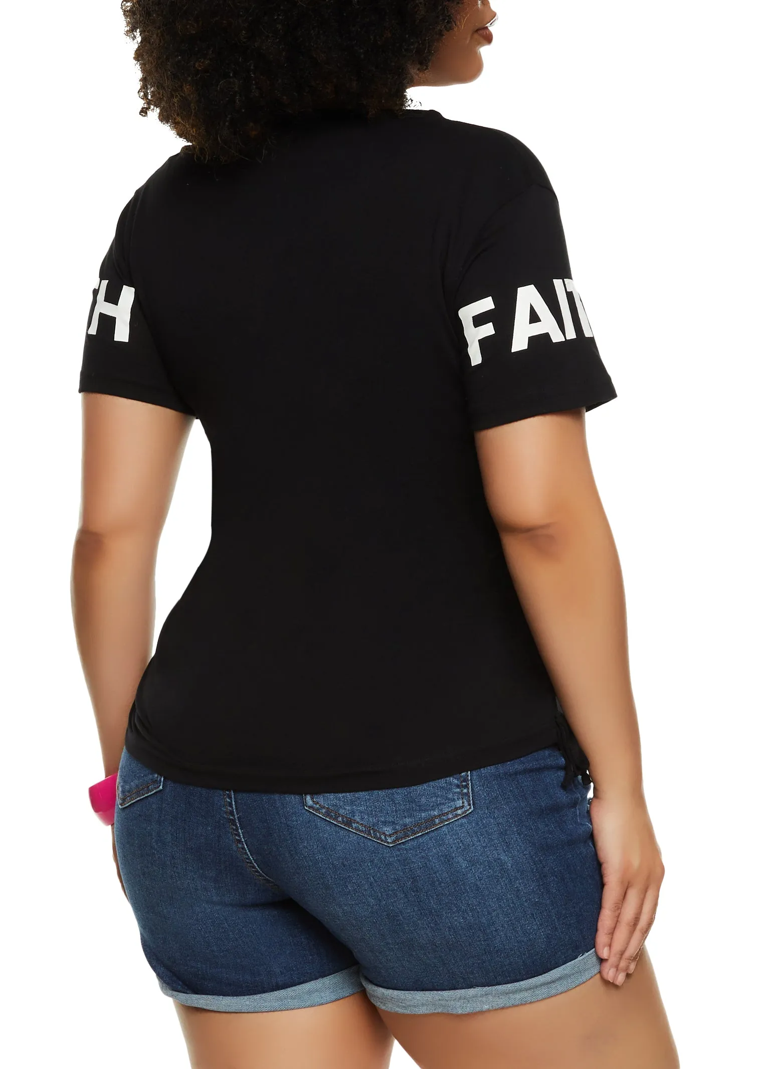 Plus Size Sequin Faith Hope Love Ruched Graphic T Shirt sold by Rainbow product image thumbnail 3