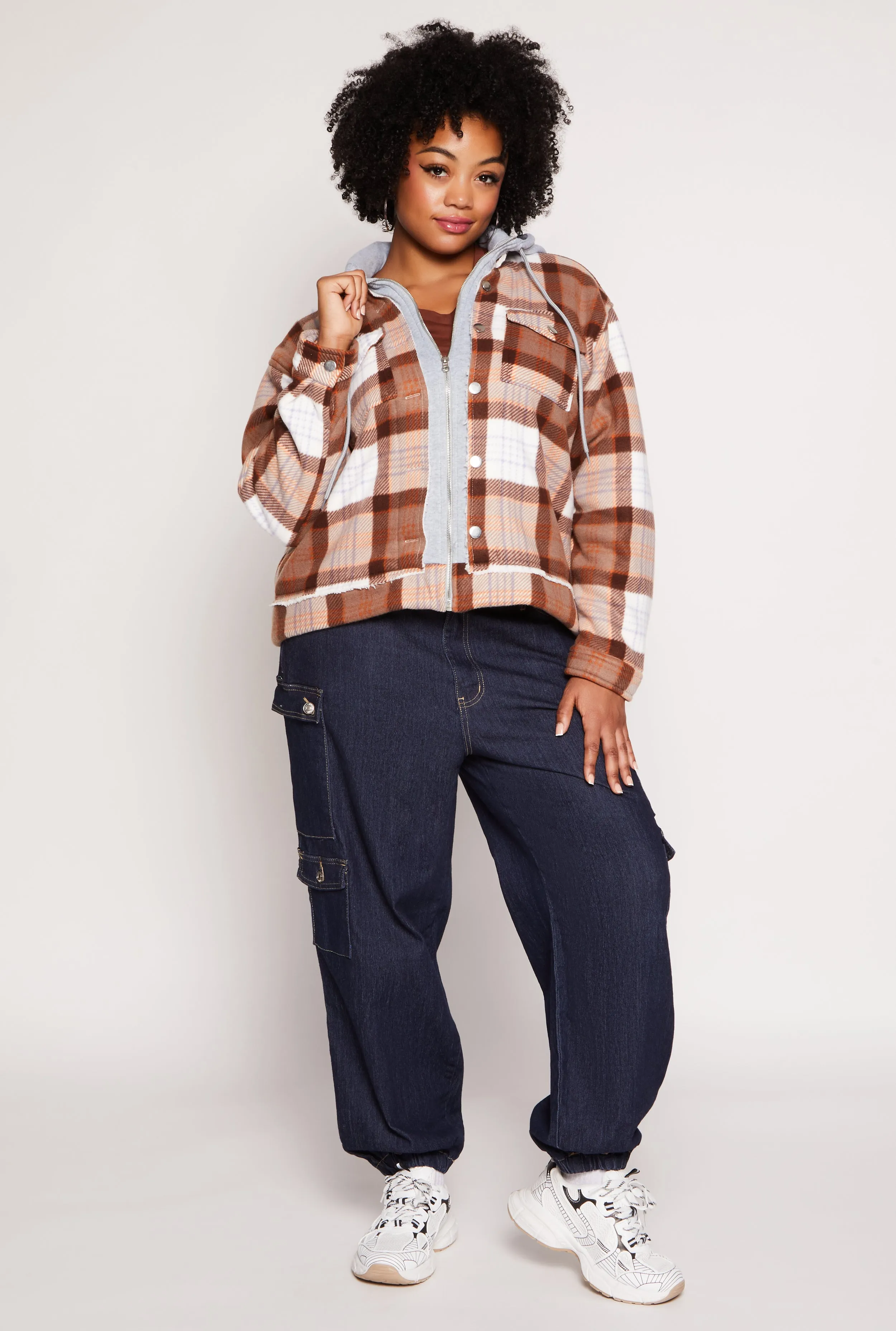 Plus Size Plaid Hooded Zip Front Jacket sold by Rainbow product image thumbnail 2