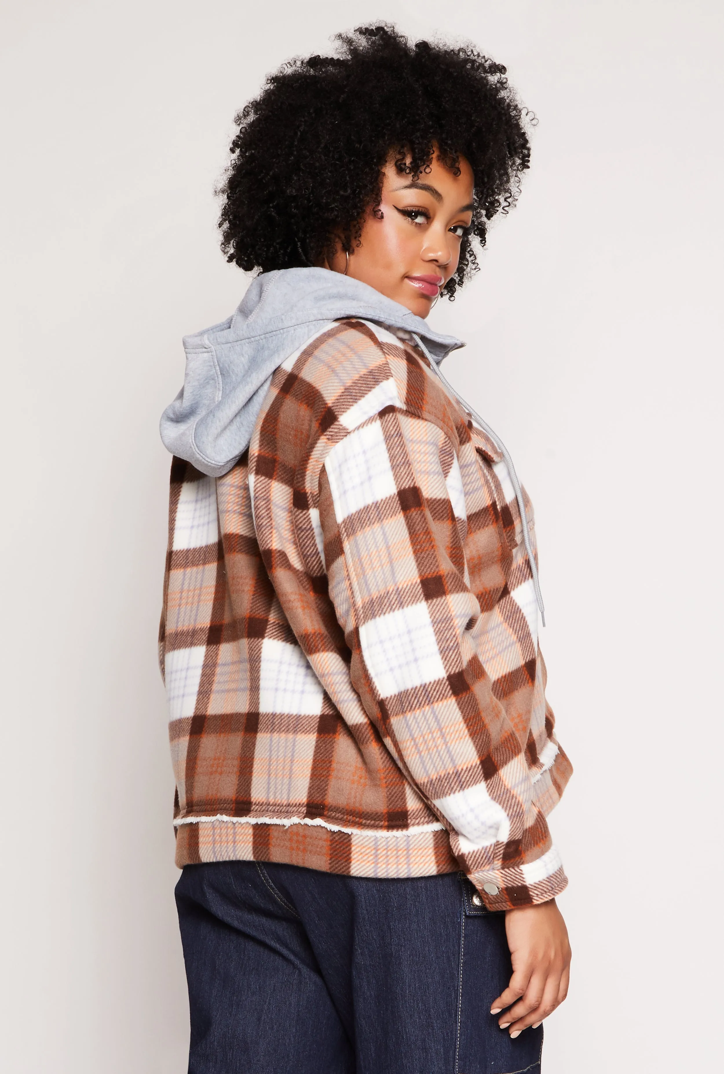 Plus Size Plaid Hooded Zip Front Jacket sold by Rainbow product image thumbnail 3