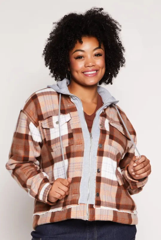Plus Size Plaid Hooded Zip Front Jacket sold by Rainbow