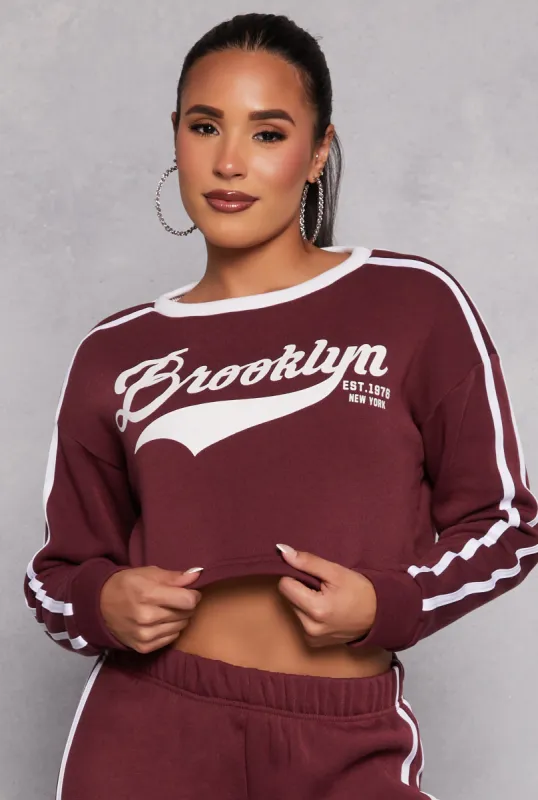 Brooklyn Varsity Stripe Cropped Sweatshirt sold by Rainbow
