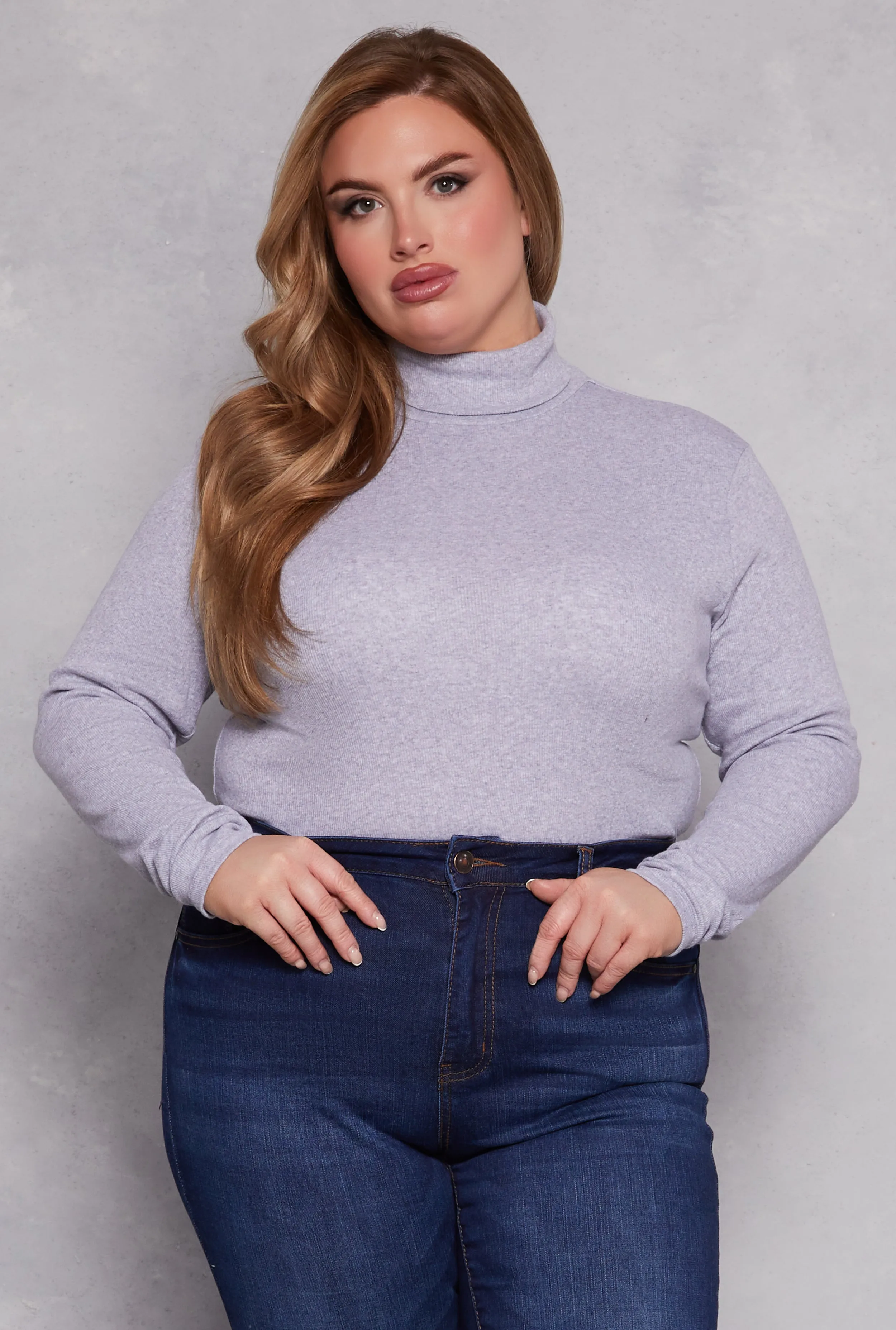 Plus Size Ribbed Knit Long Sleeve Turtleneck Top sold by Rainbow