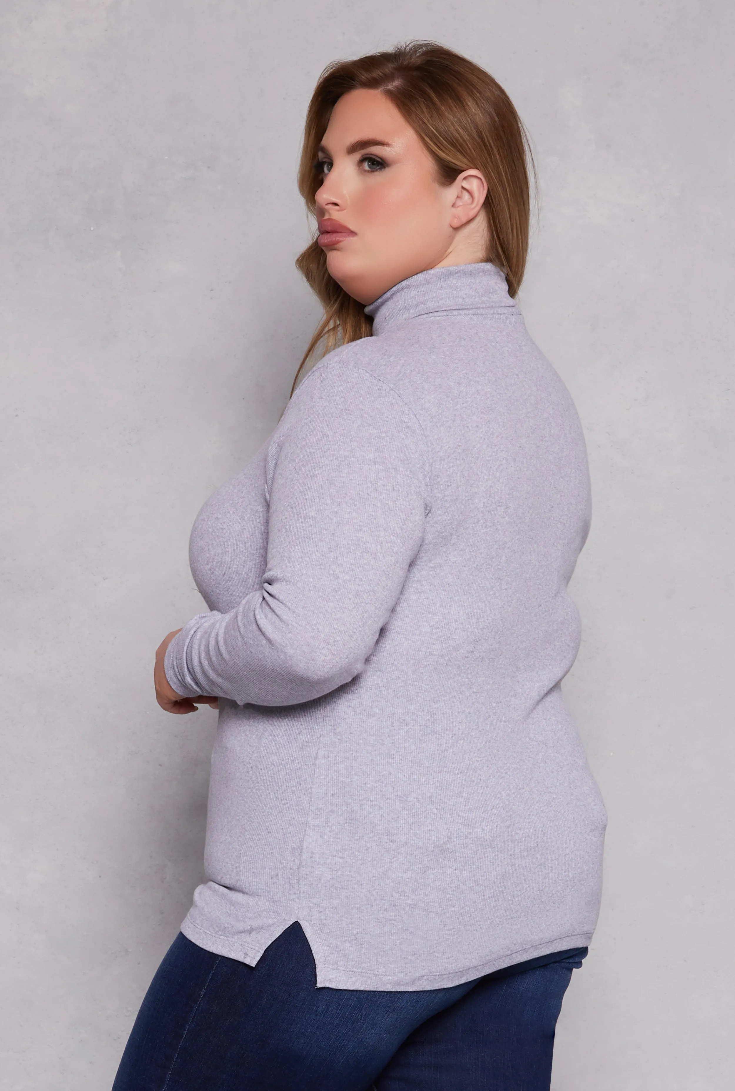 Plus Size Ribbed Knit Long Sleeve Turtleneck Top sold by Rainbow product image thumbnail 3
