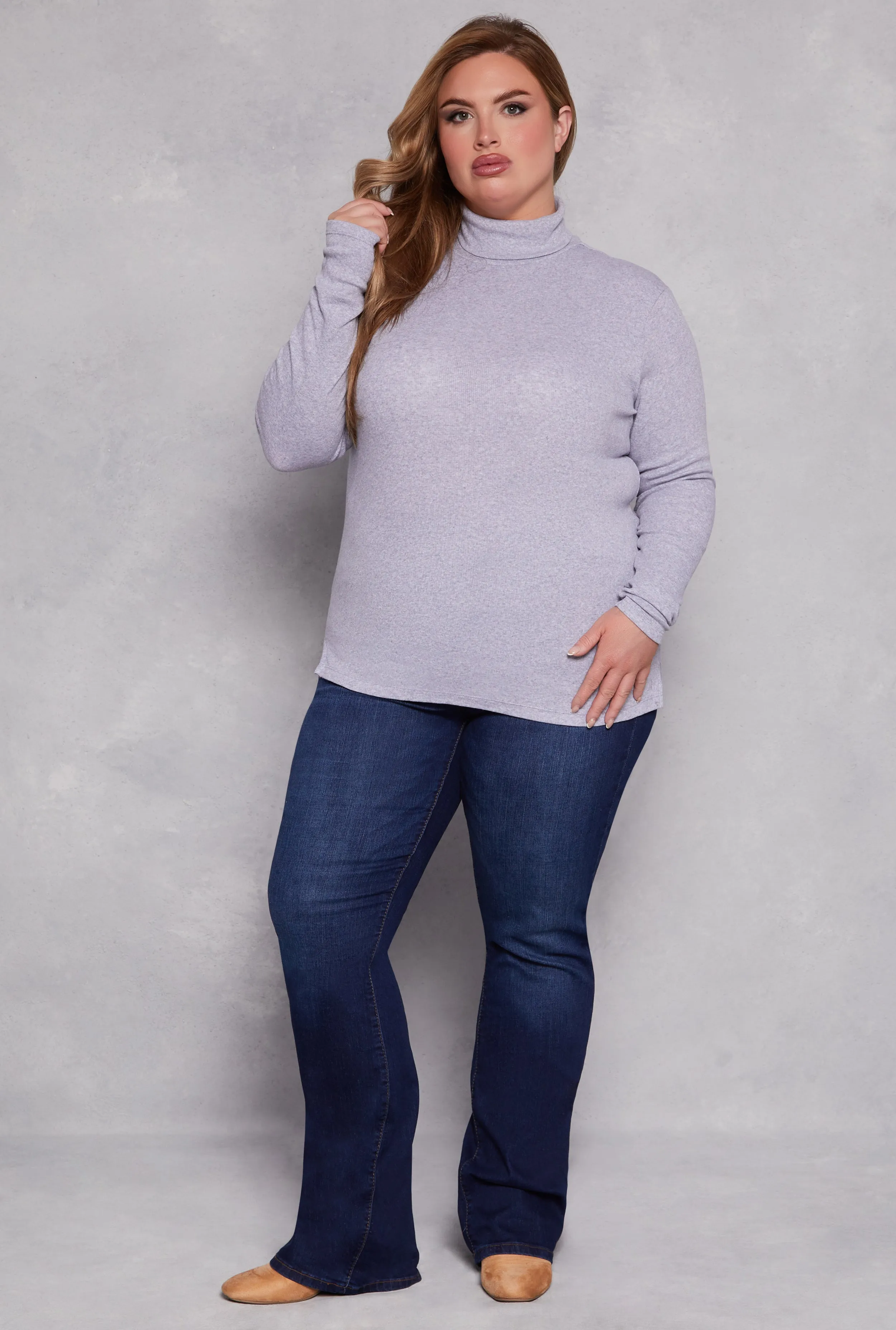 Plus Size Ribbed Knit Long Sleeve Turtleneck Top sold by Rainbow product image thumbnail 2