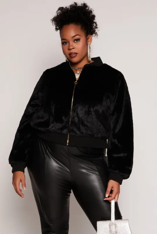 Plus Size Faux Fur Bomber Jacket sold by Rainbow