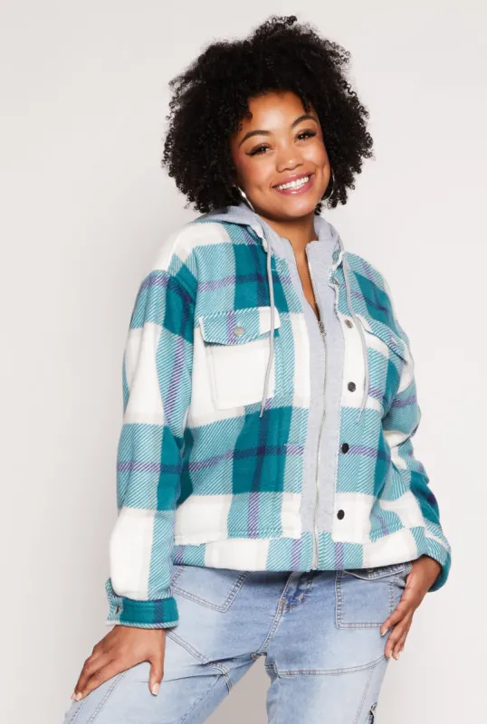 Plus Size Plaid Hooded Zip Front Jacket sold by Rainbow