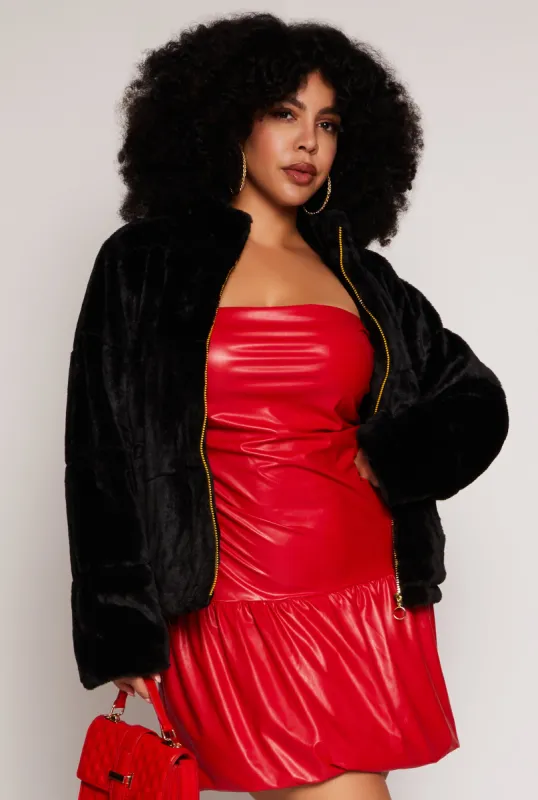 Plus Size Zip Front Faux Fur Jacket sold by Rainbow
