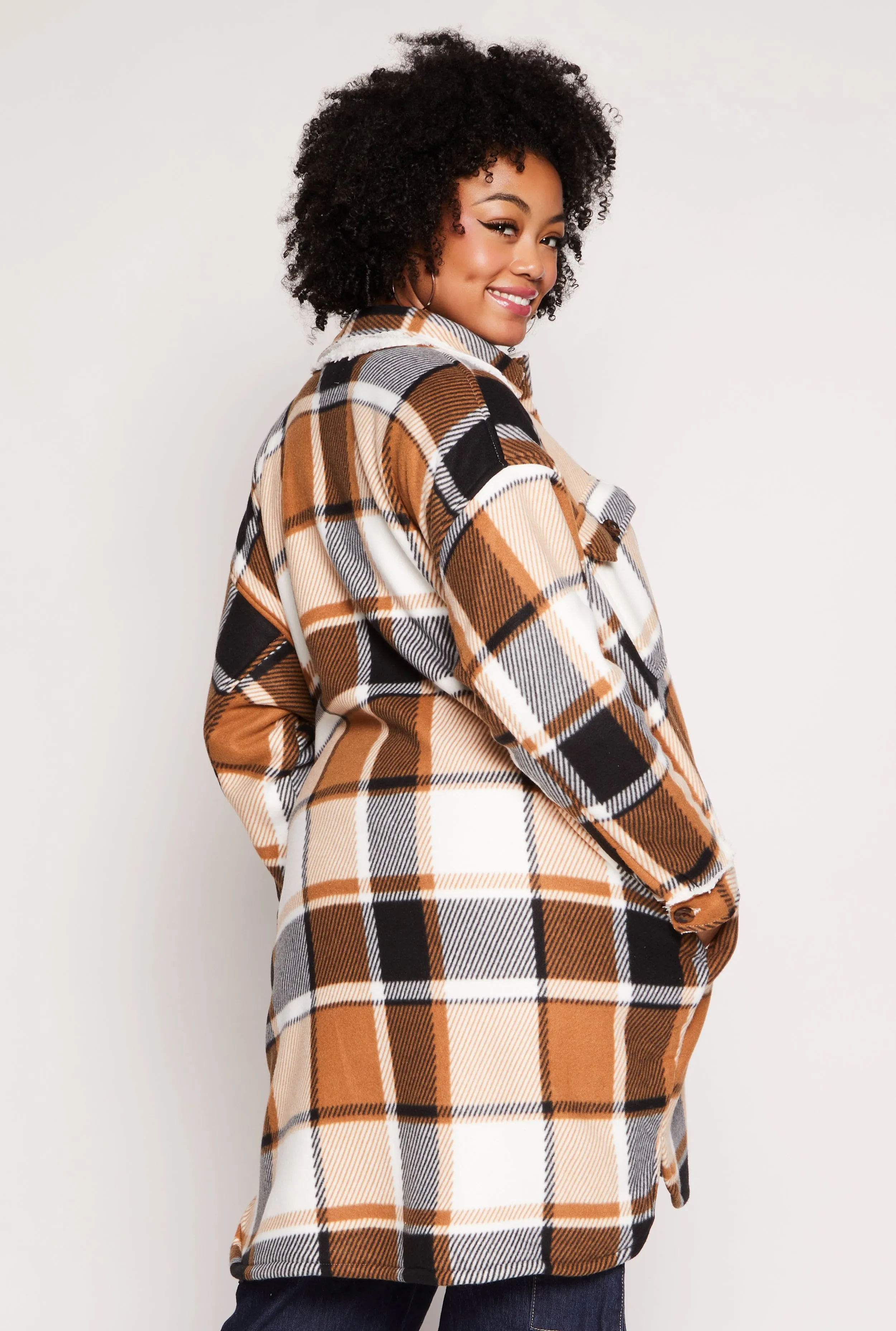 Plus Size Sherpa Lined Plaid Long Shacket sold by Rainbow product image thumbnail 3