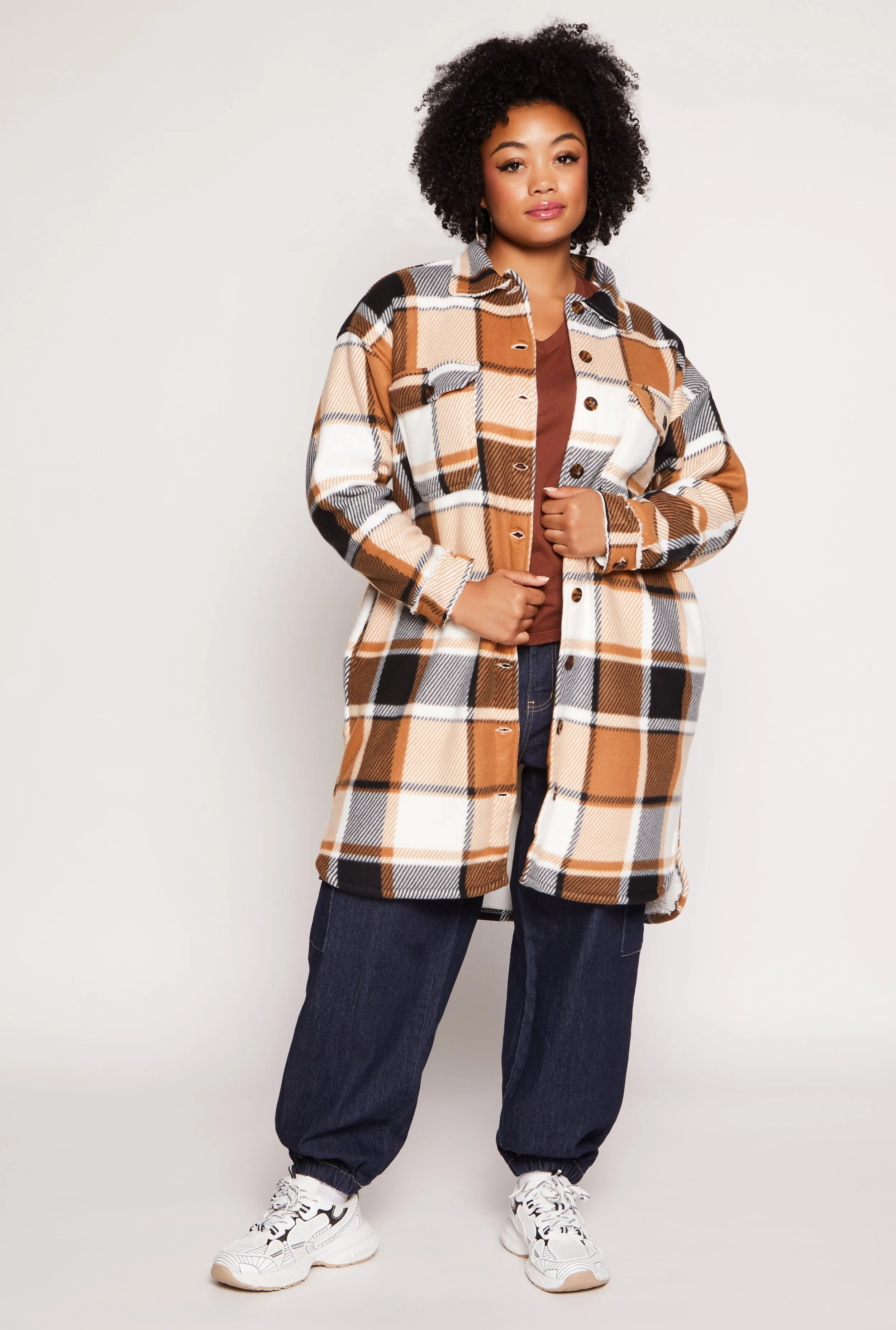 Plus Size Sherpa Lined Plaid Long Shacket sold by Rainbow product image thumbnail 2