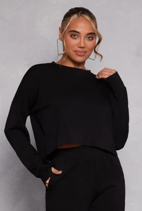 Crew Neck Long Sleeve Crop Top sold by Rainbow