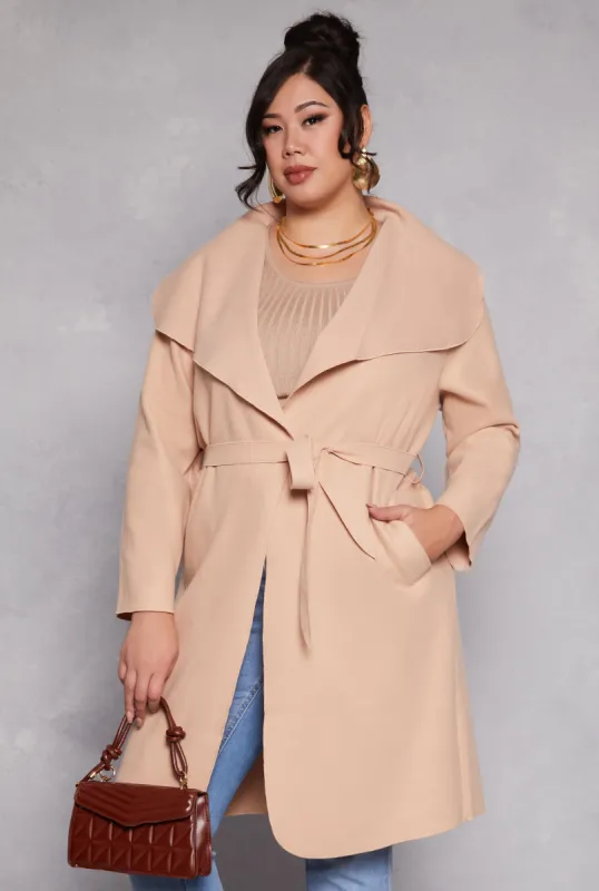 Plus Size Waterfall Collar Wrap Coat sold by Rainbow