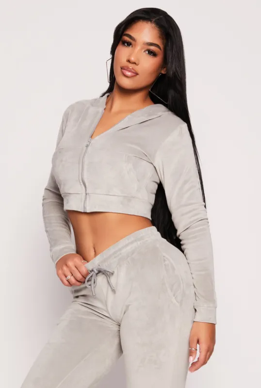 Velour Zip Front Cropped Hoodie sold by Rainbow