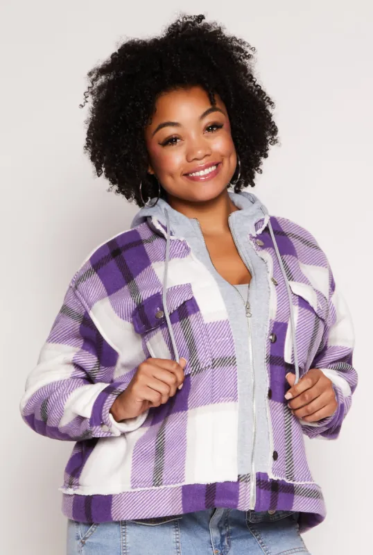 Plus Size Plaid Hooded Zip Front Jacket sold by Rainbow