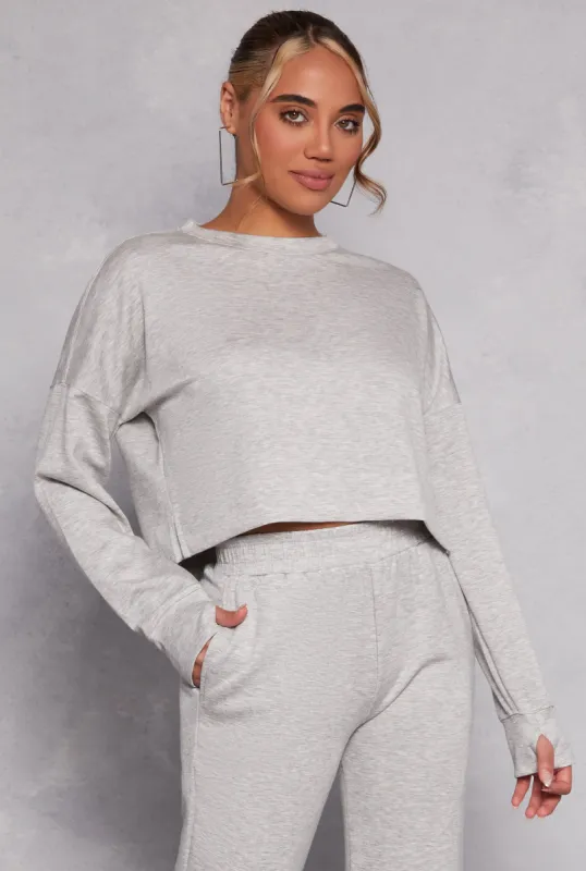 Crew Neck Long Sleeve Crop Top sold by Rainbow