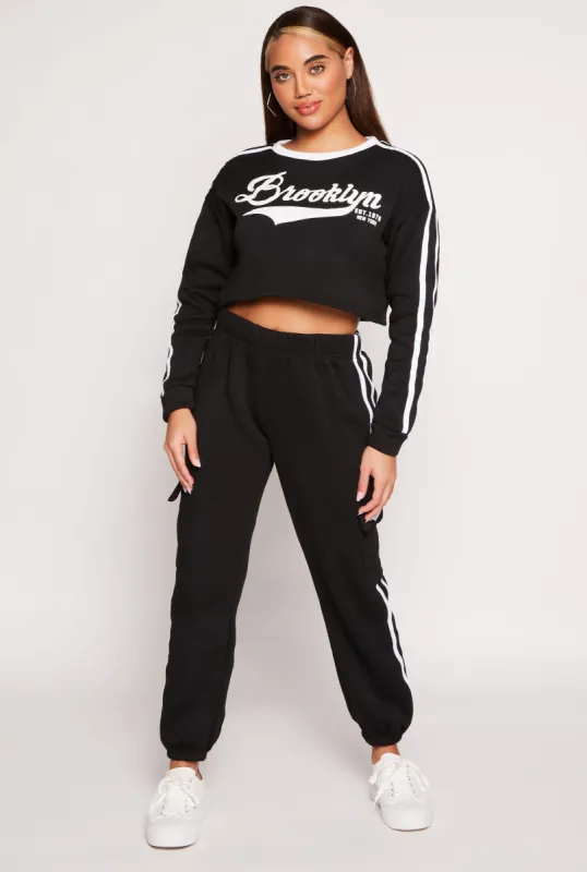 Brooklyn Varsity Stripe Cargo Sweatpants sold by Rainbow