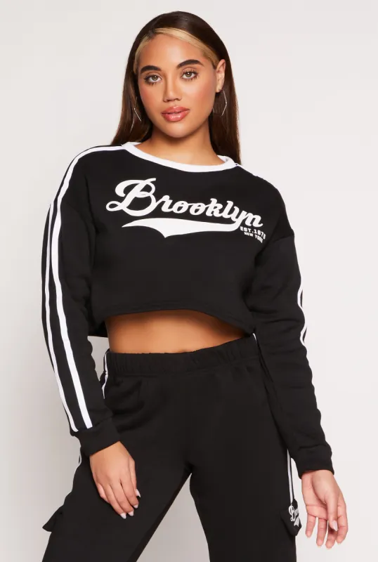 Brooklyn Varsity Stripe Cropped Sweatshirt sold by Rainbow