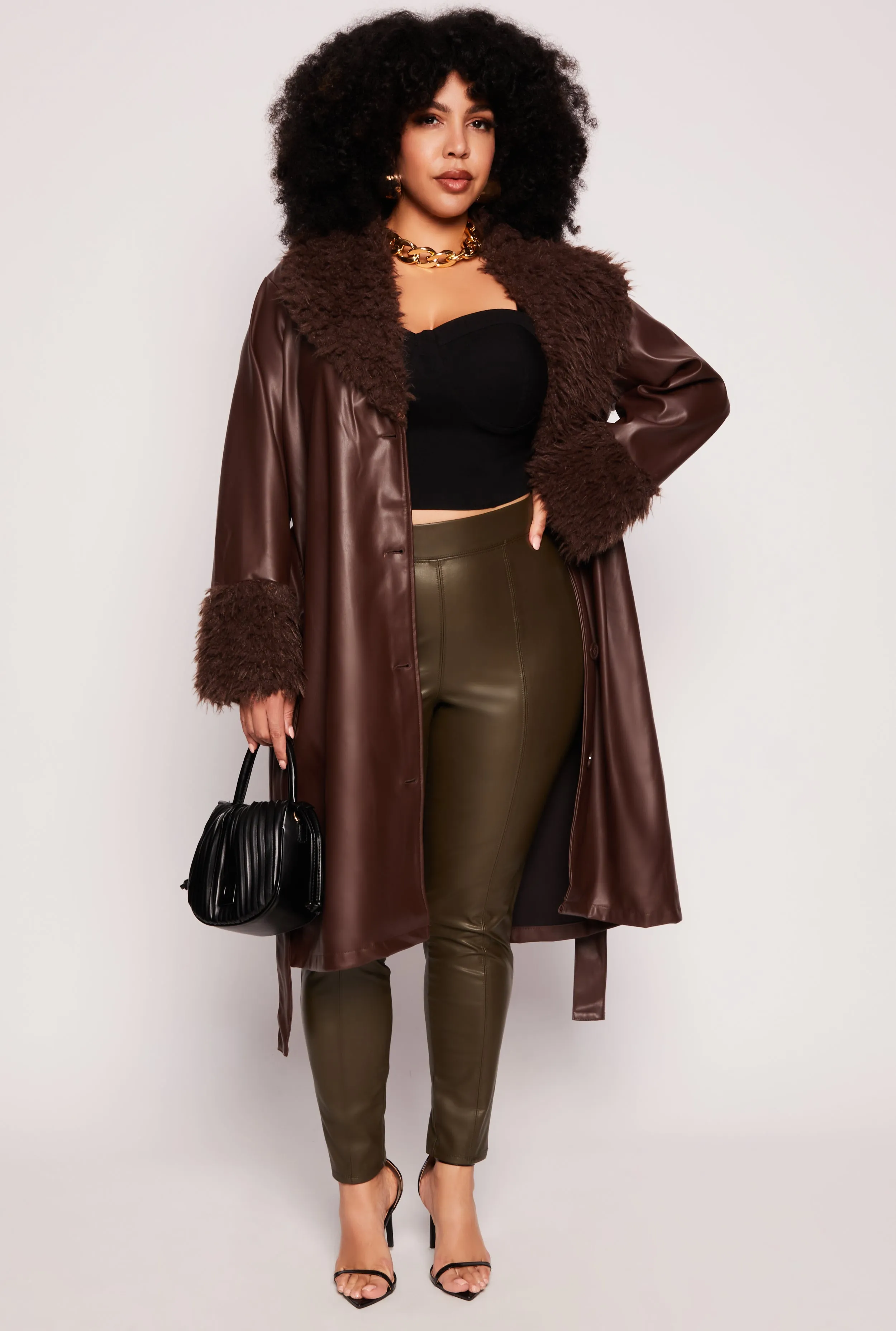 Plus Size Spoon Jeans Faux Leather Trench Coat sold by Rainbow product image thumbnail 2