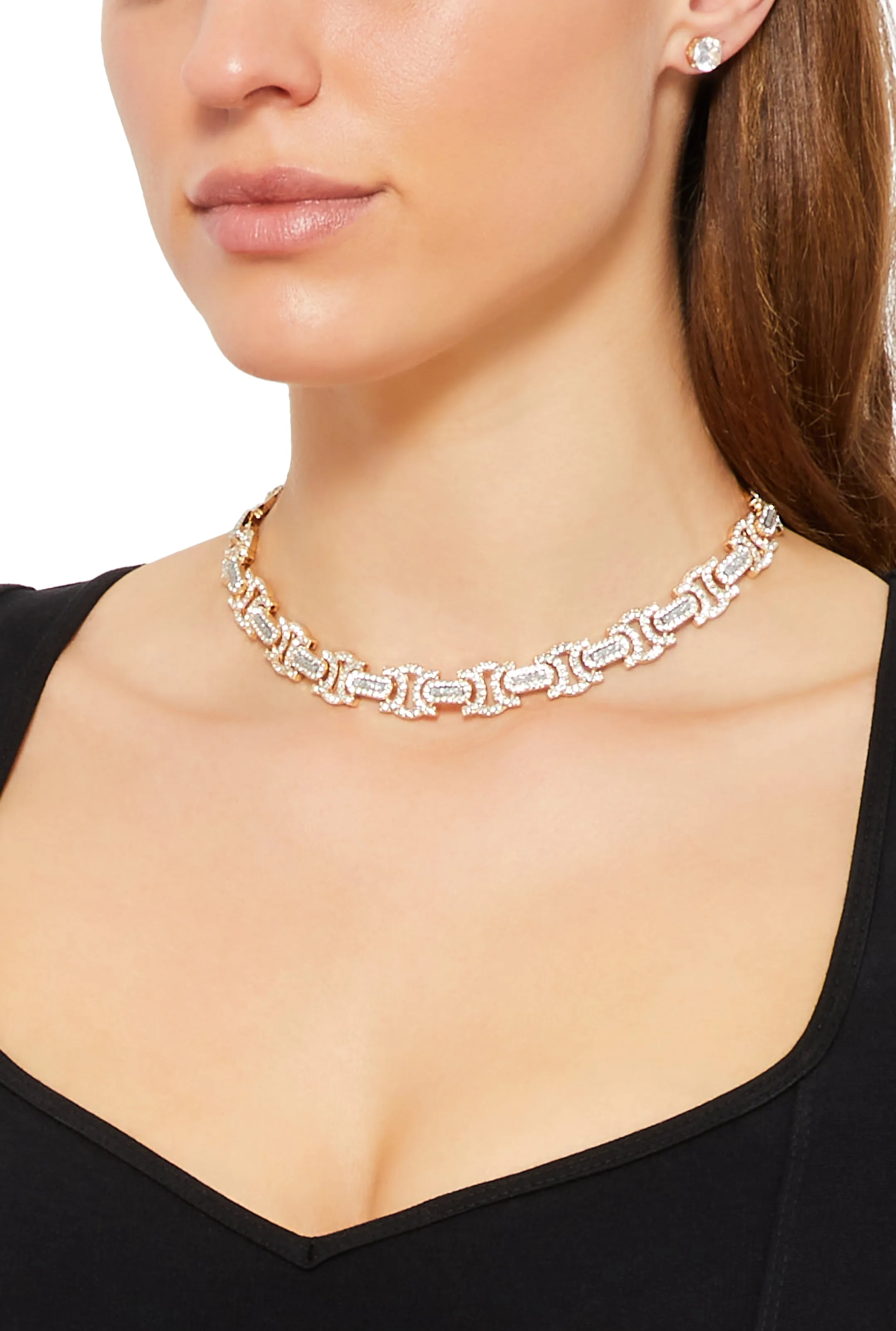 Cubic Zirconia Embellished Choker Necklace and Stud Earrings sold by Rainbow