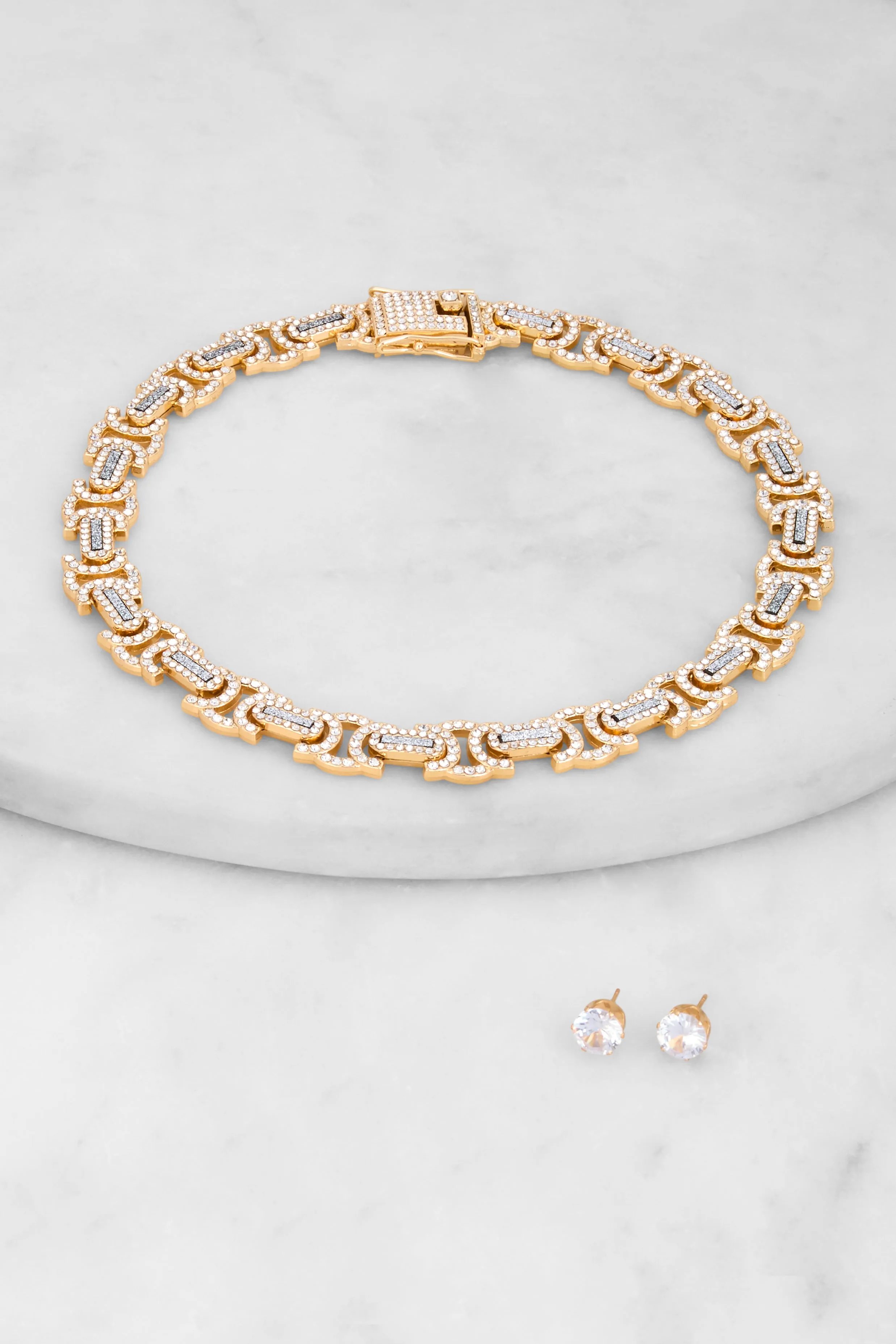 Cubic Zirconia Embellished Choker Necklace and Stud Earrings sold by Rainbow product image thumbnail 2