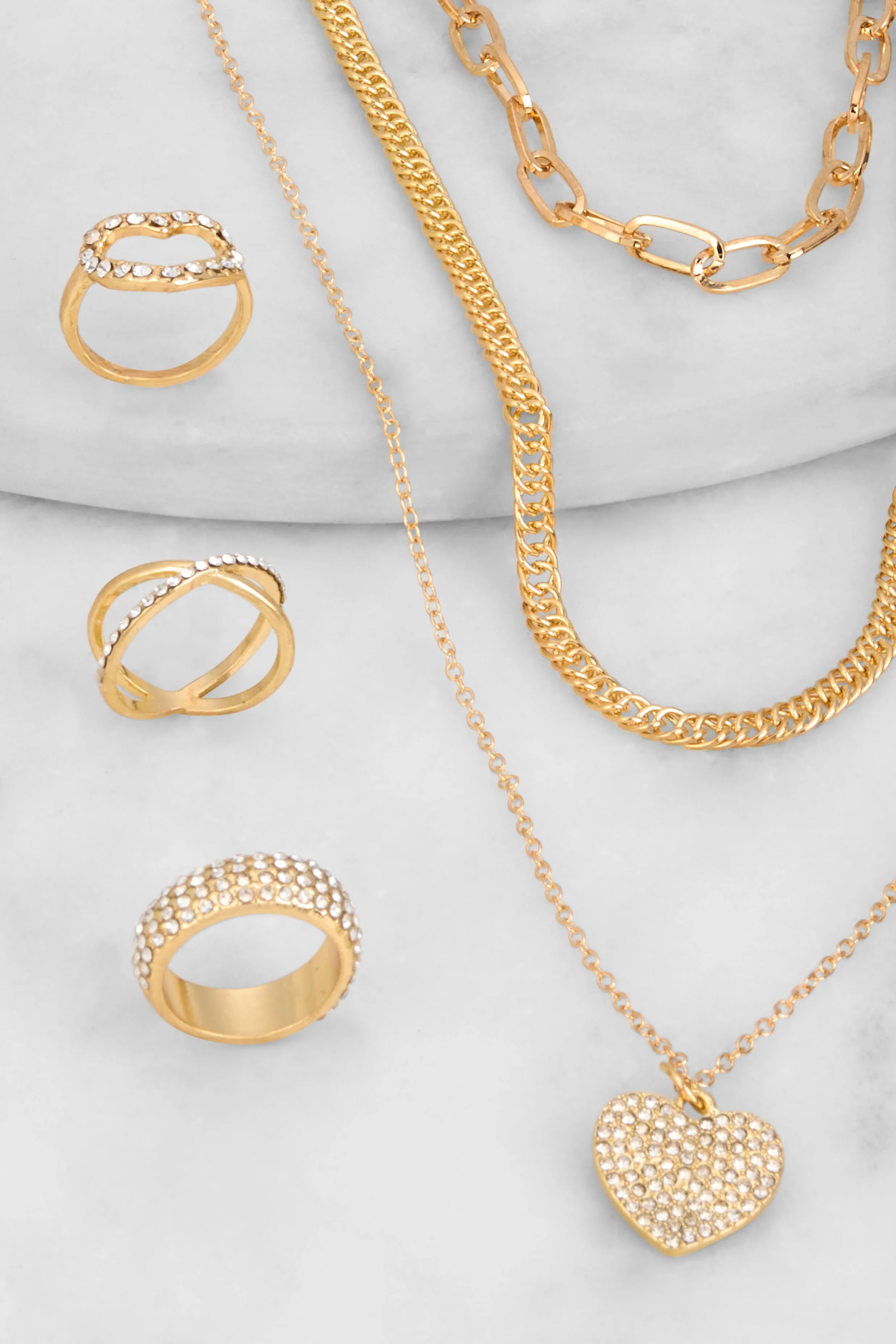 Rhinestone Heart Layered Necklace and Rings Set sold by Rainbow product image thumbnail 2