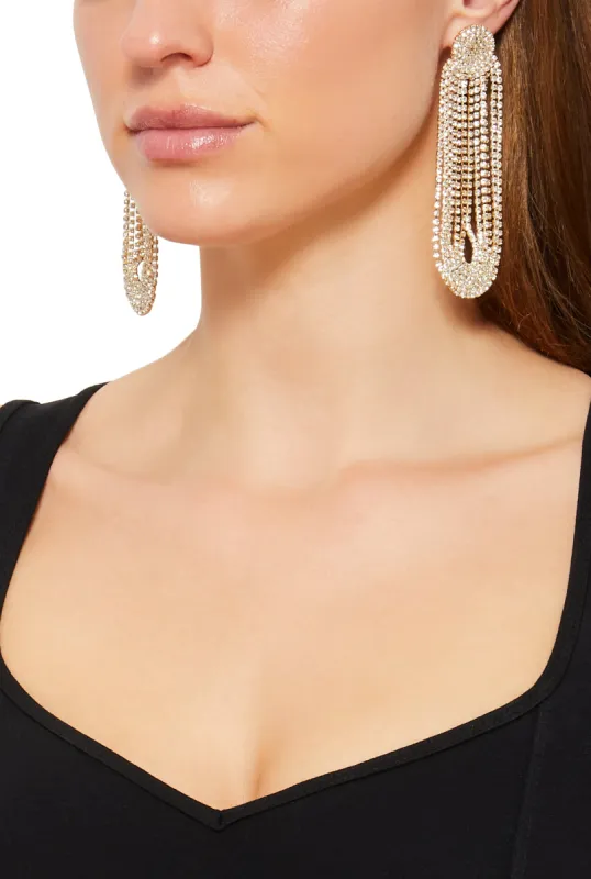 Rhinestone Fringe Dangle Drop Earrings sold by Rainbow