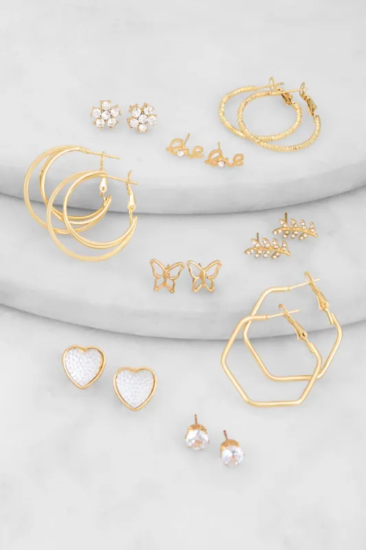 Love Assorted Metallic Stud and Hoop Earrings Set of 9 sold by Rainbow