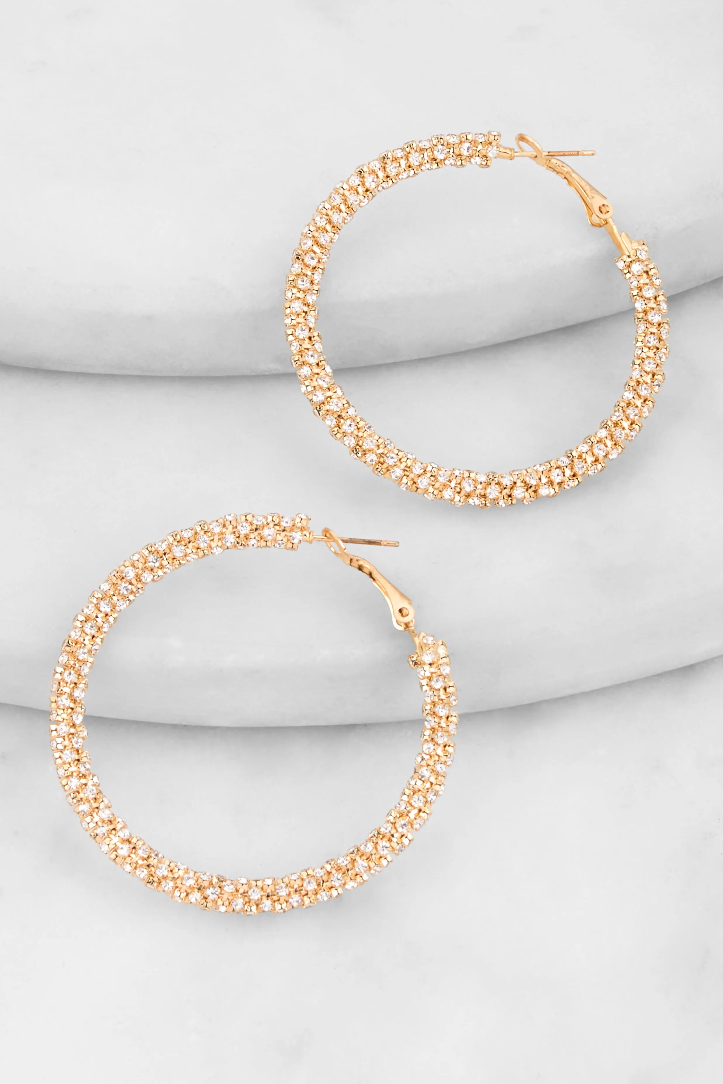 Metallic Rhinestone Encrusted Hoop Earrings sold by Rainbow product image thumbnail 2