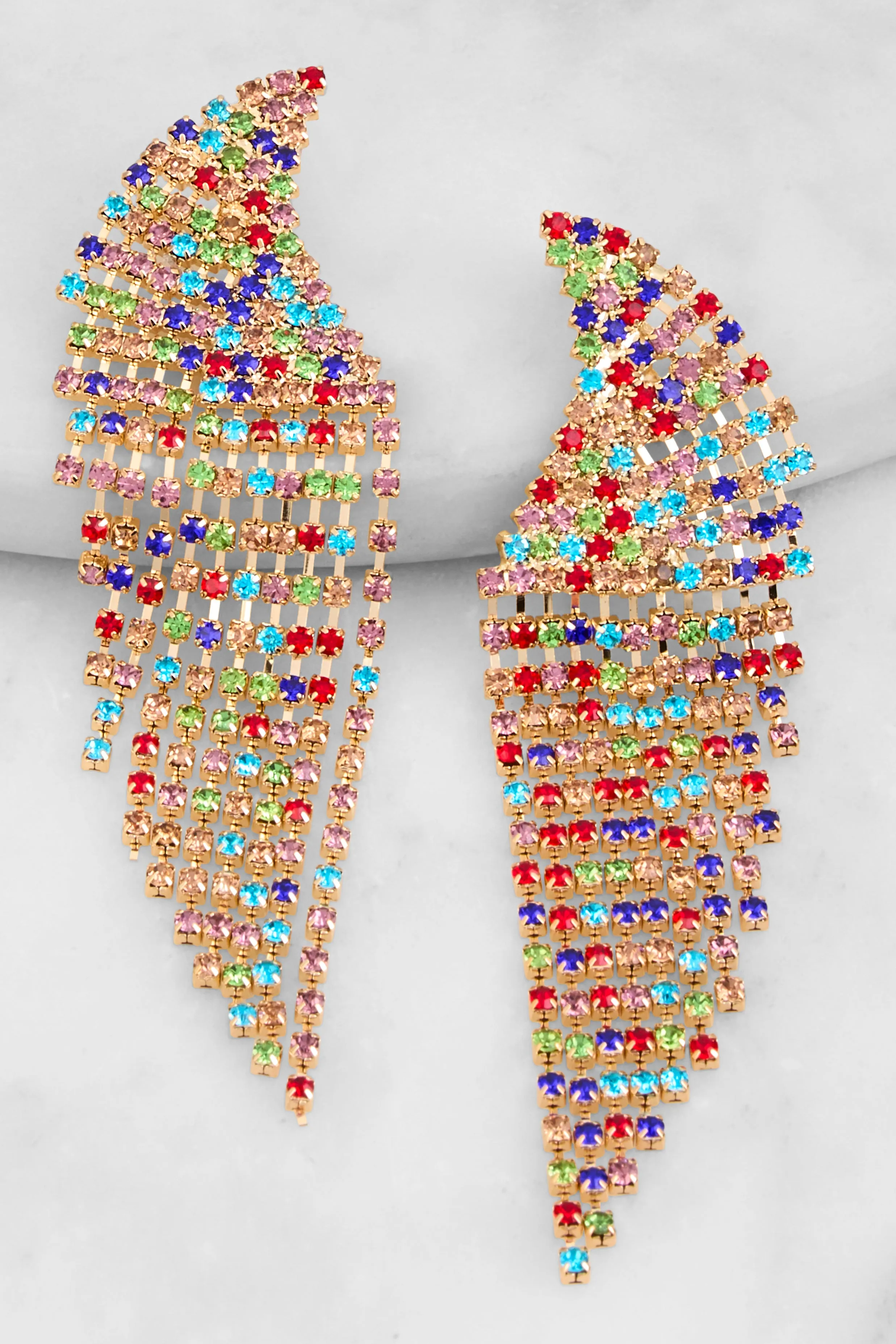 Curved Rhinestone Fringe Drop Earrings sold by Rainbow product image thumbnail 2