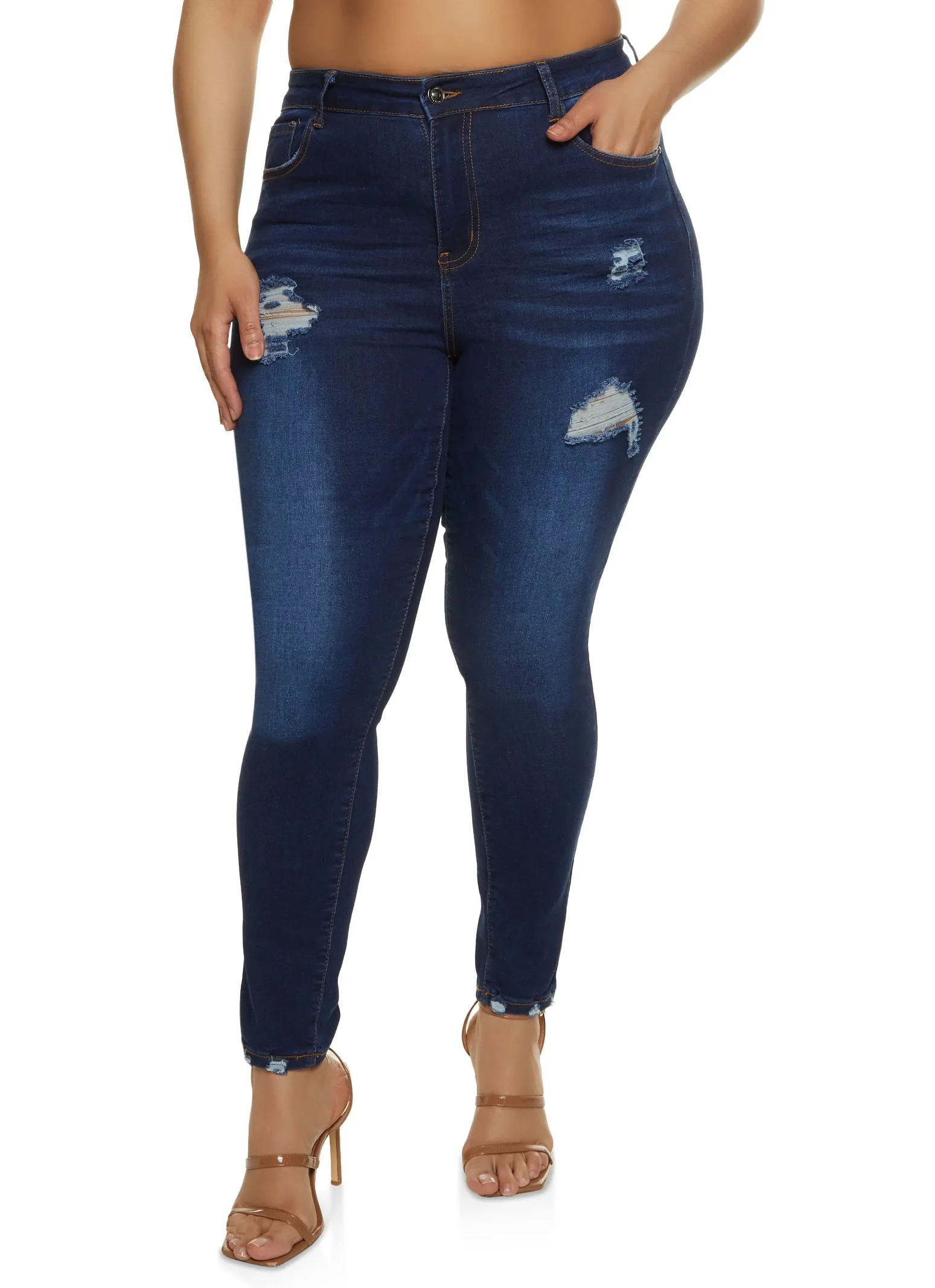 Plus Size WAX High Waisted Distressed Jeans sold by Rainbow