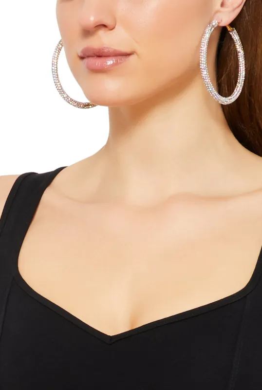 Metallic Rhinestone Hoop Earrings sold by Rainbow