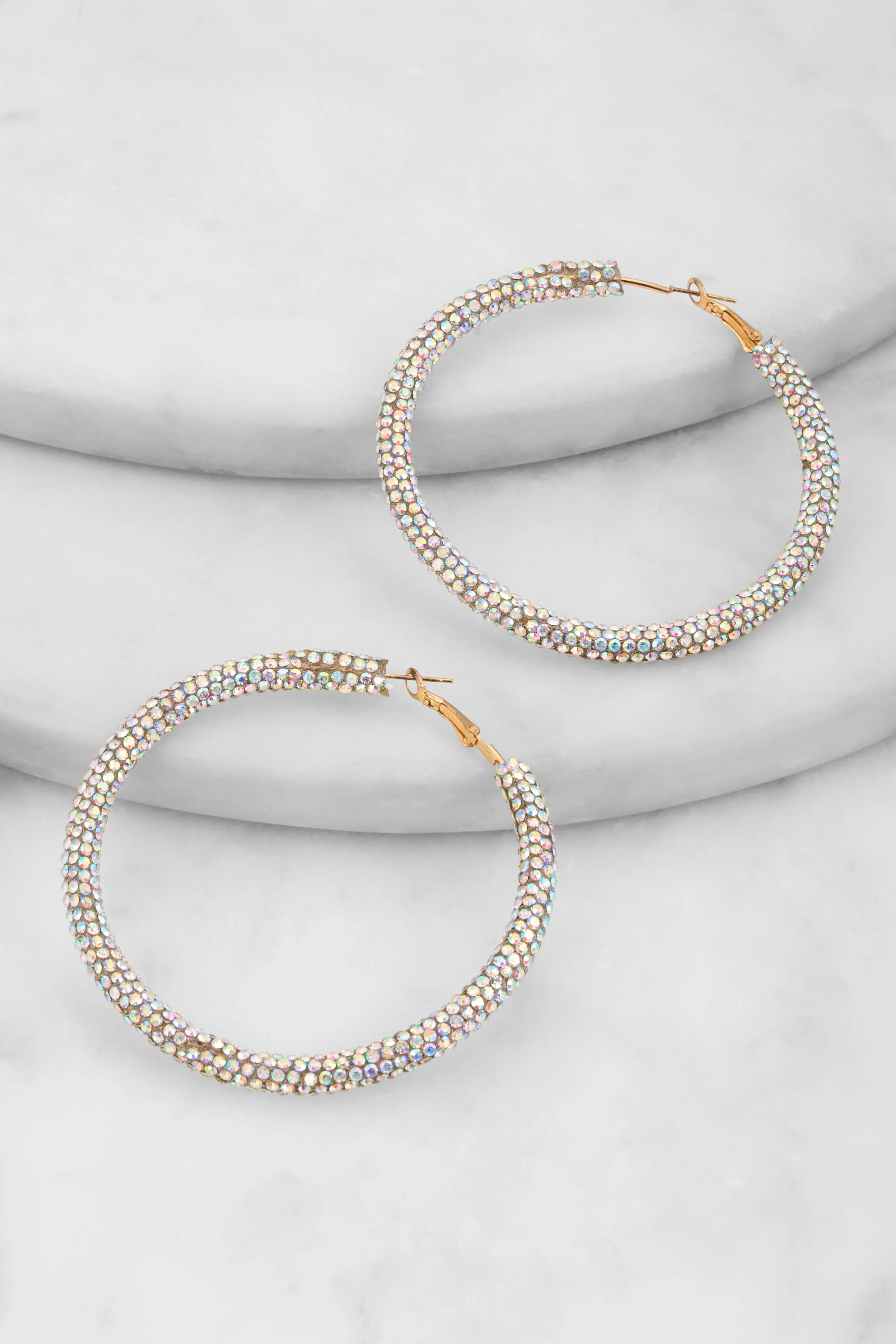 Metallic Rhinestone Hoop Earrings sold by Rainbow product image thumbnail 2