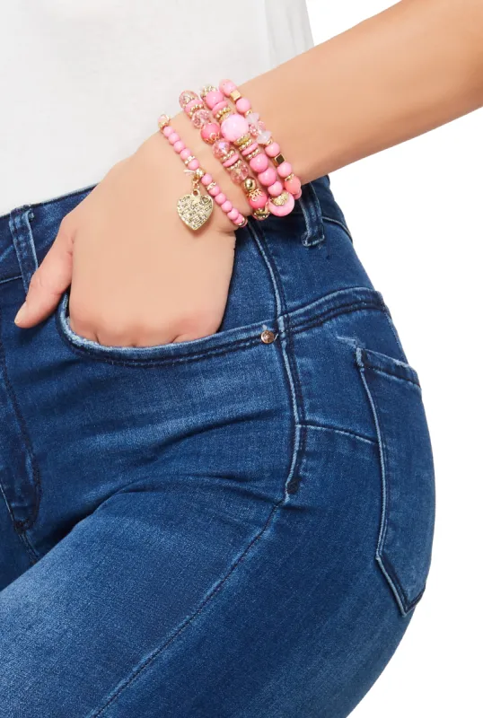 Heart Charm Beaded Stretch Bracelets Set of 4 sold by Rainbow