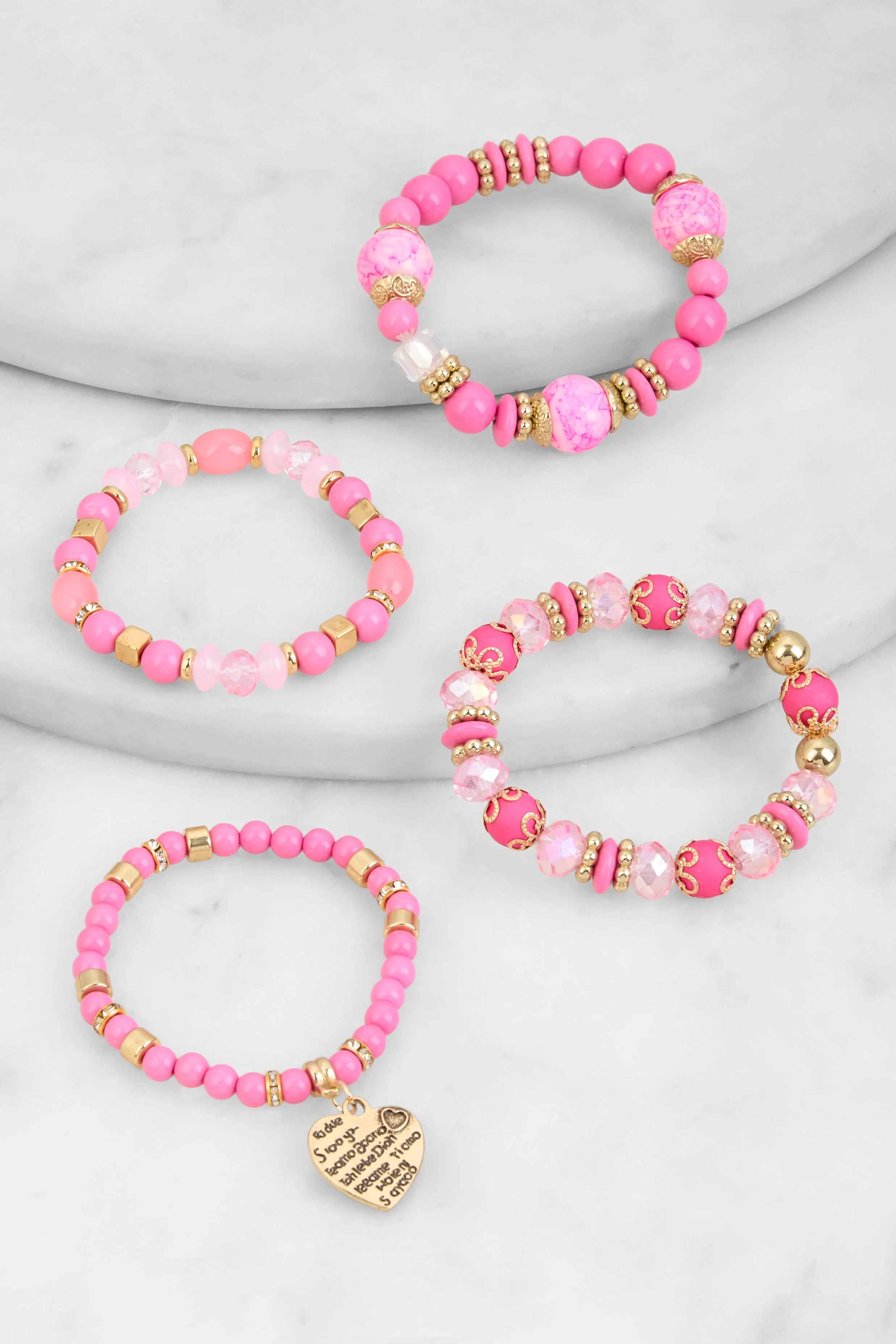 Heart Charm Beaded Stretch Bracelets Set of 4 sold by Rainbow product image thumbnail 2