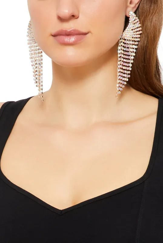 Curved Rhinestone Fringe Drop Earrings sold by Rainbow