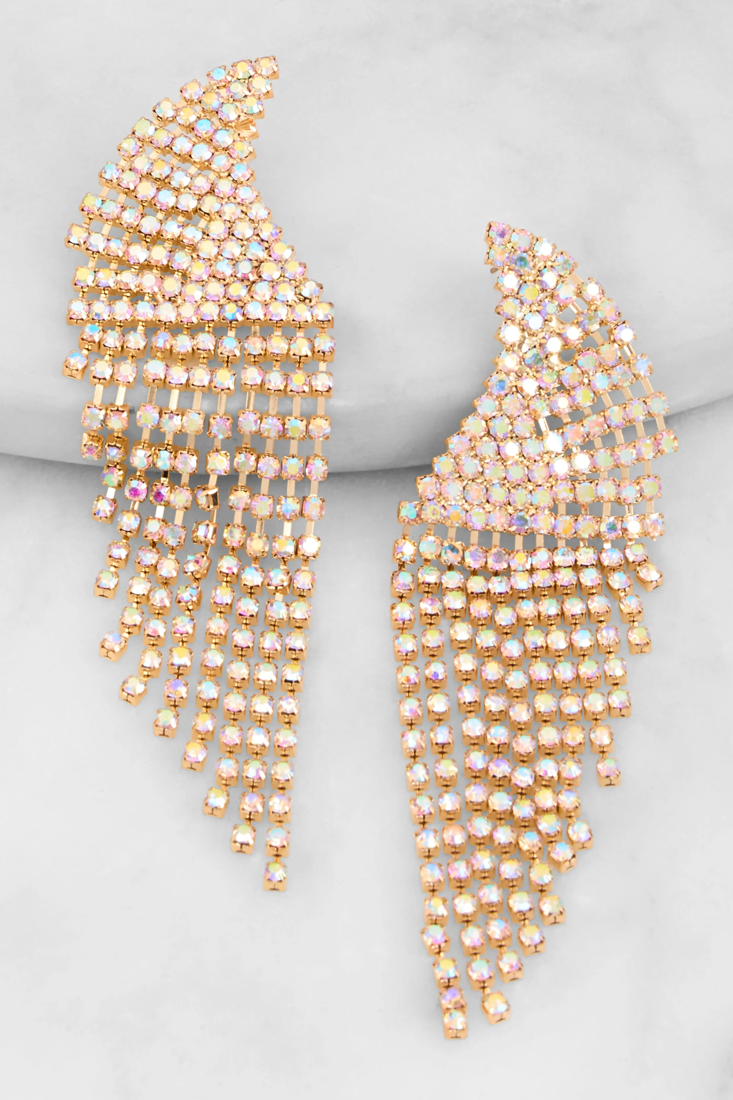 Curved Rhinestone Fringe Drop Earrings sold by Rainbow product image thumbnail 2