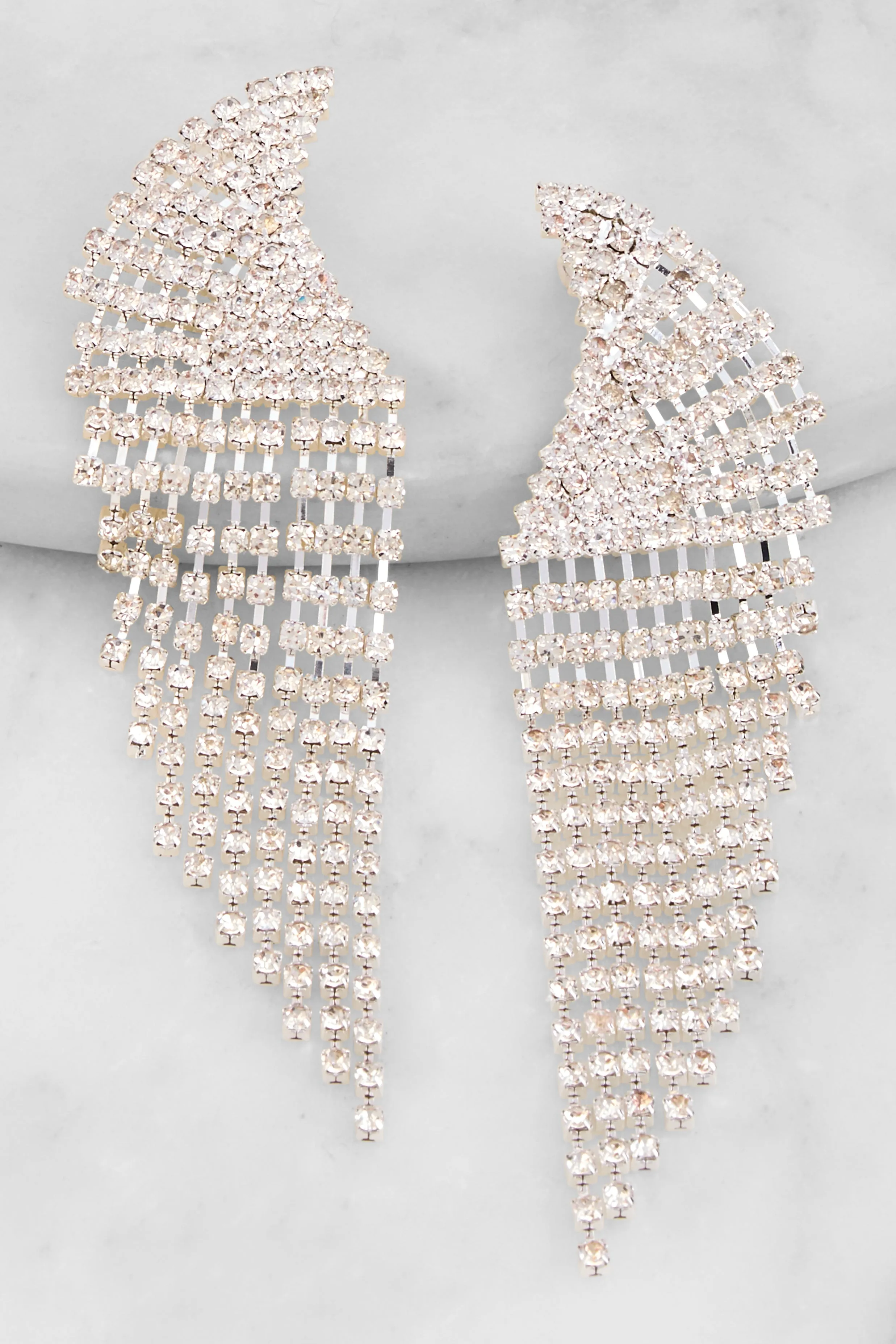 Curved Rhinestone Fringe Drop Earrings sold by Rainbow product image thumbnail 2