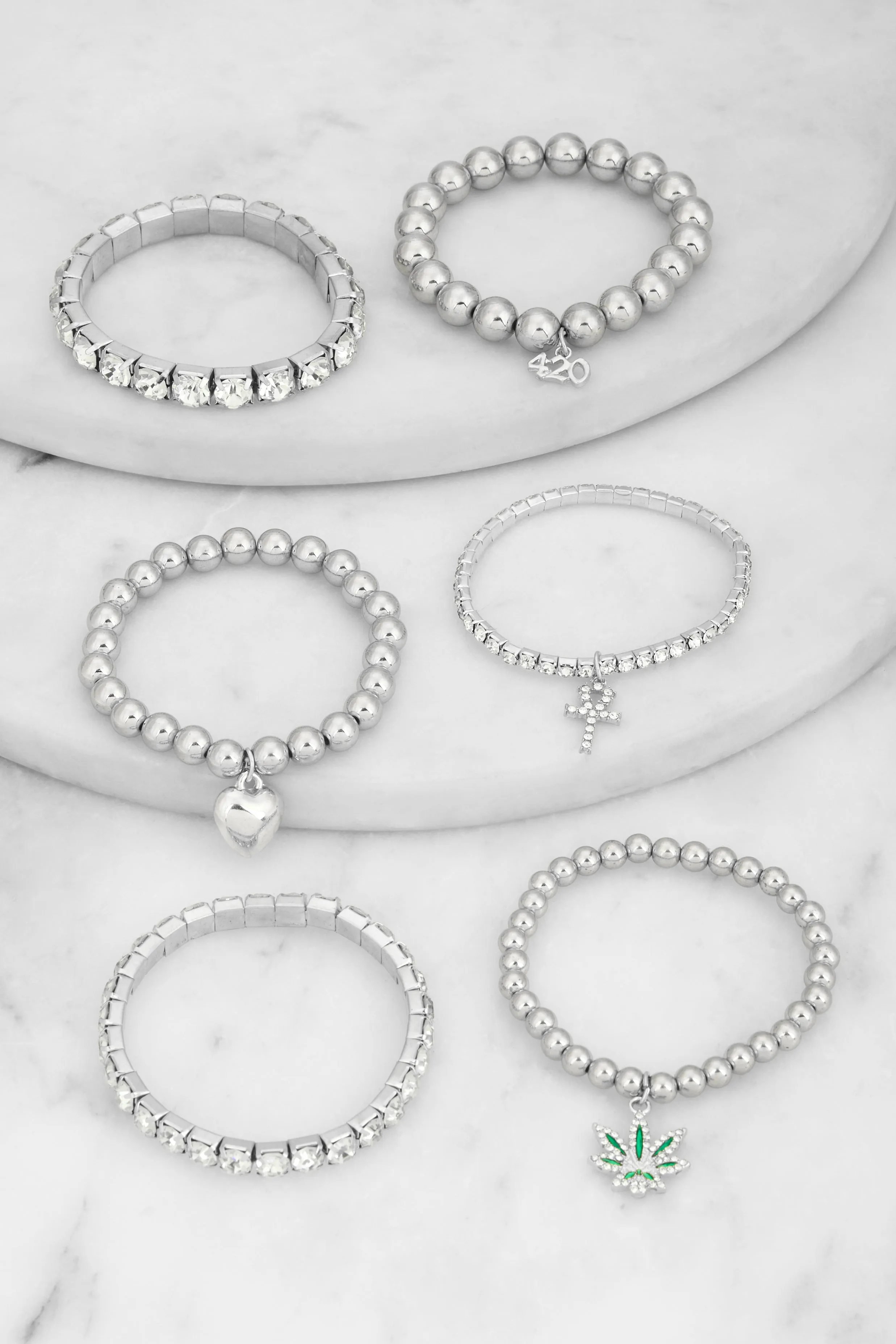 420 Rhinestone Charm Stretch Bracelets Set of 6 sold by Rainbow product image thumbnail 2