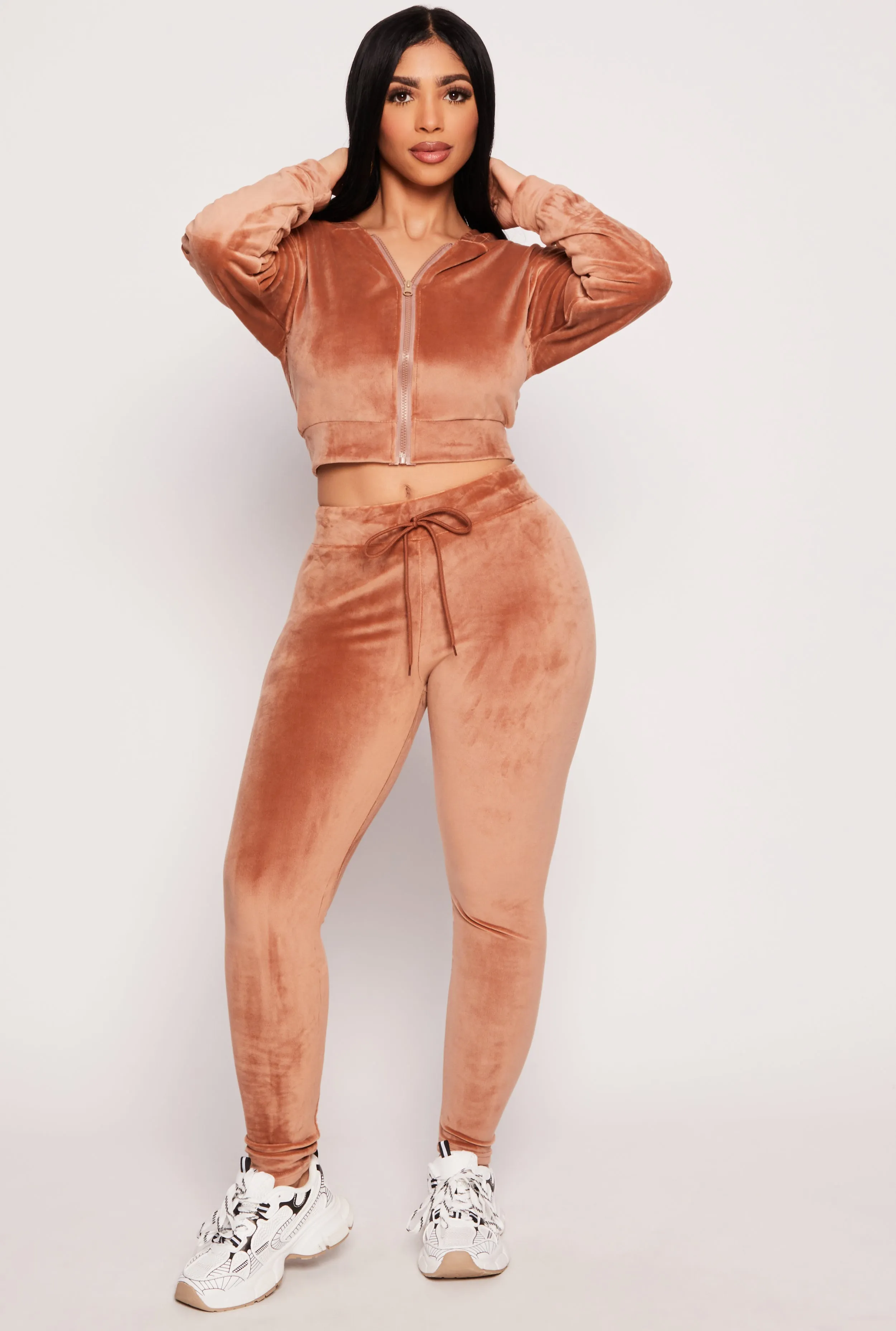 Velour Zip Up Hooded Crop Top sold by Rainbow product image thumbnail 2