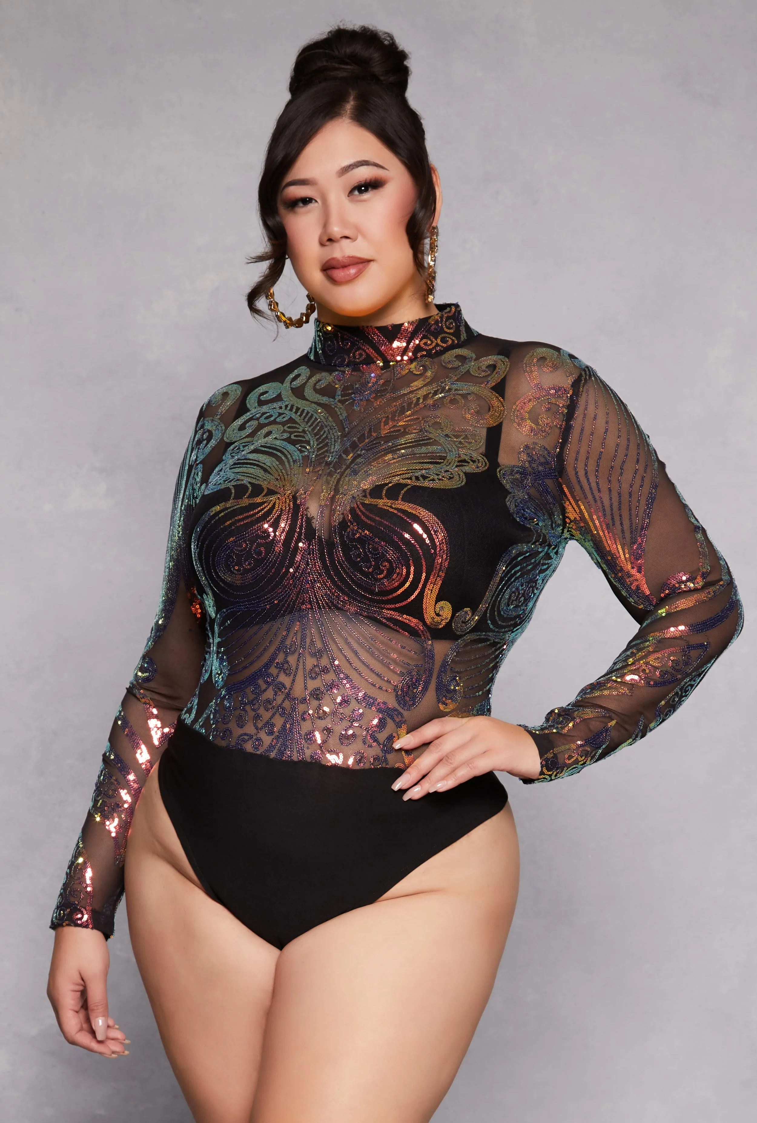 Plus Size Sequin Butterfly Pattern Bodysuit sold by Rainbow