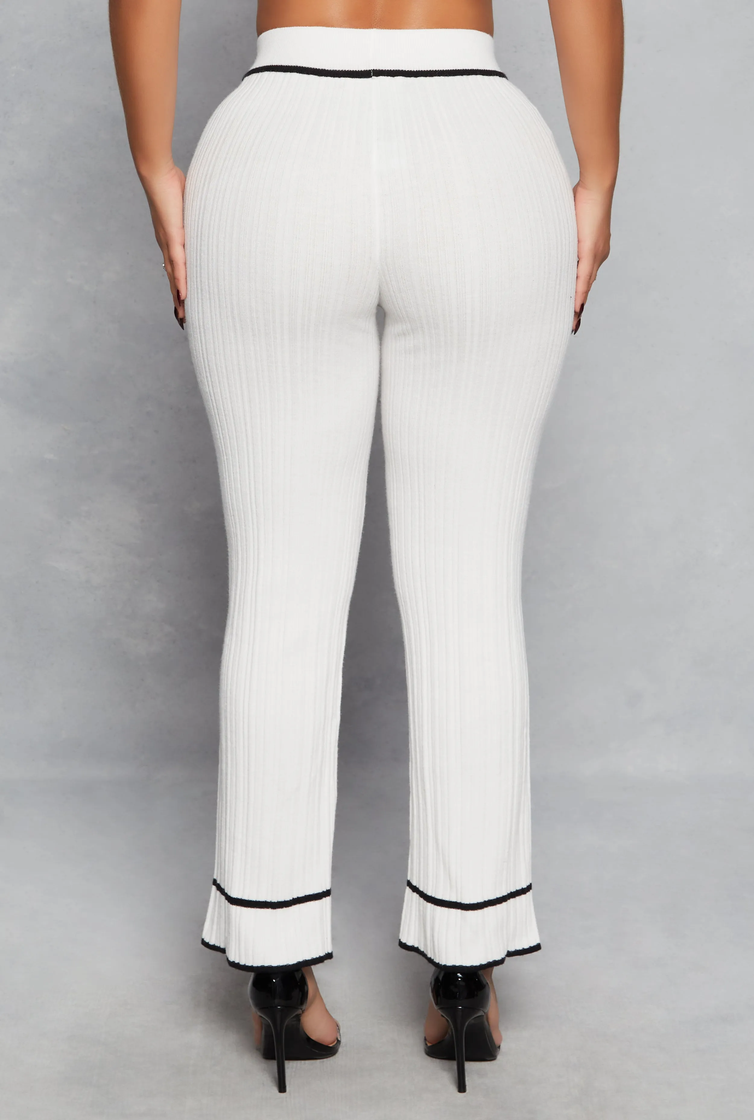 Ribbed Knit Contrast Trim Straight Leg Pants sold by Rainbow product image thumbnail 3