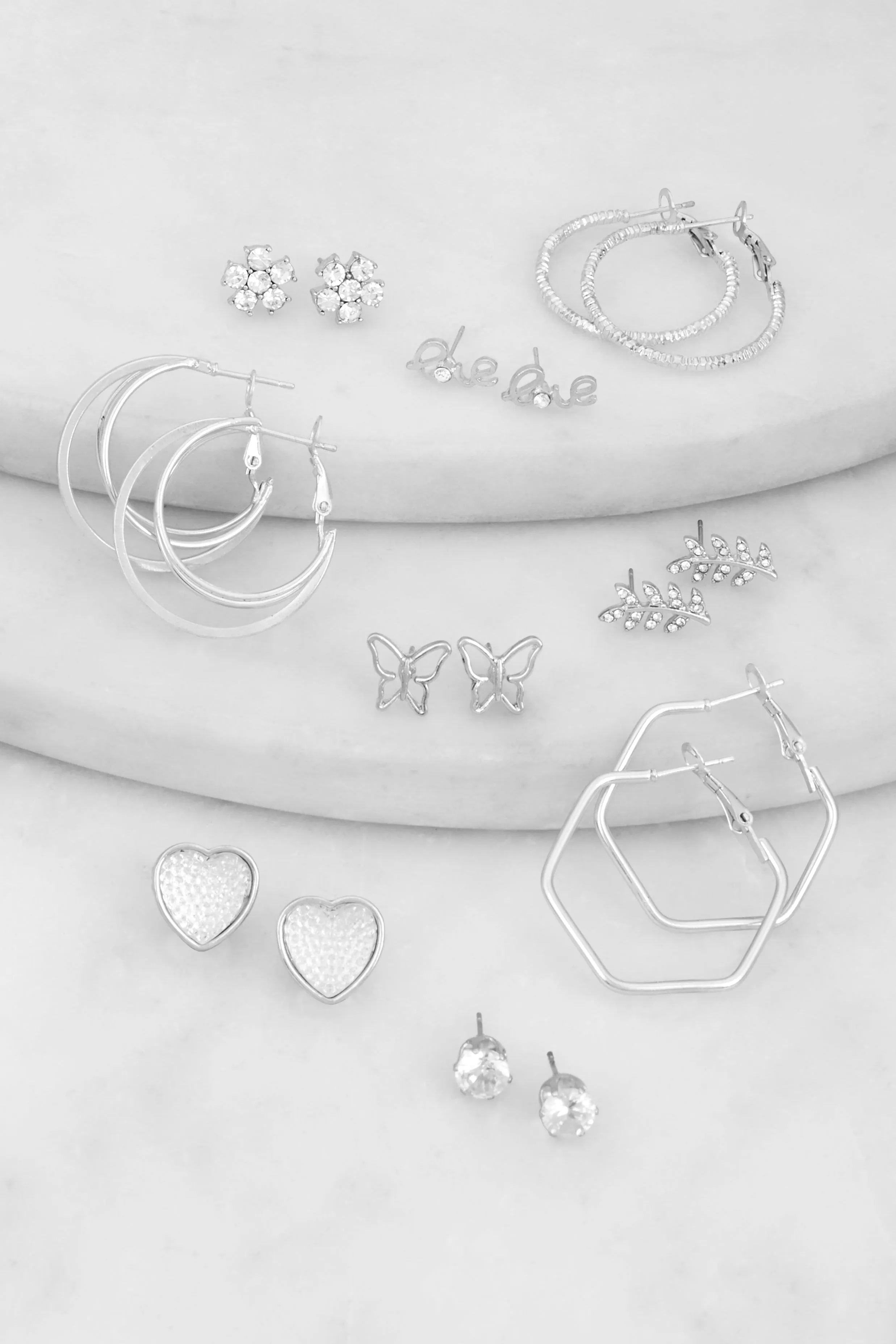 Love Assorted Metallic Stud and Hoop Earrings Set of 9 sold by Rainbow