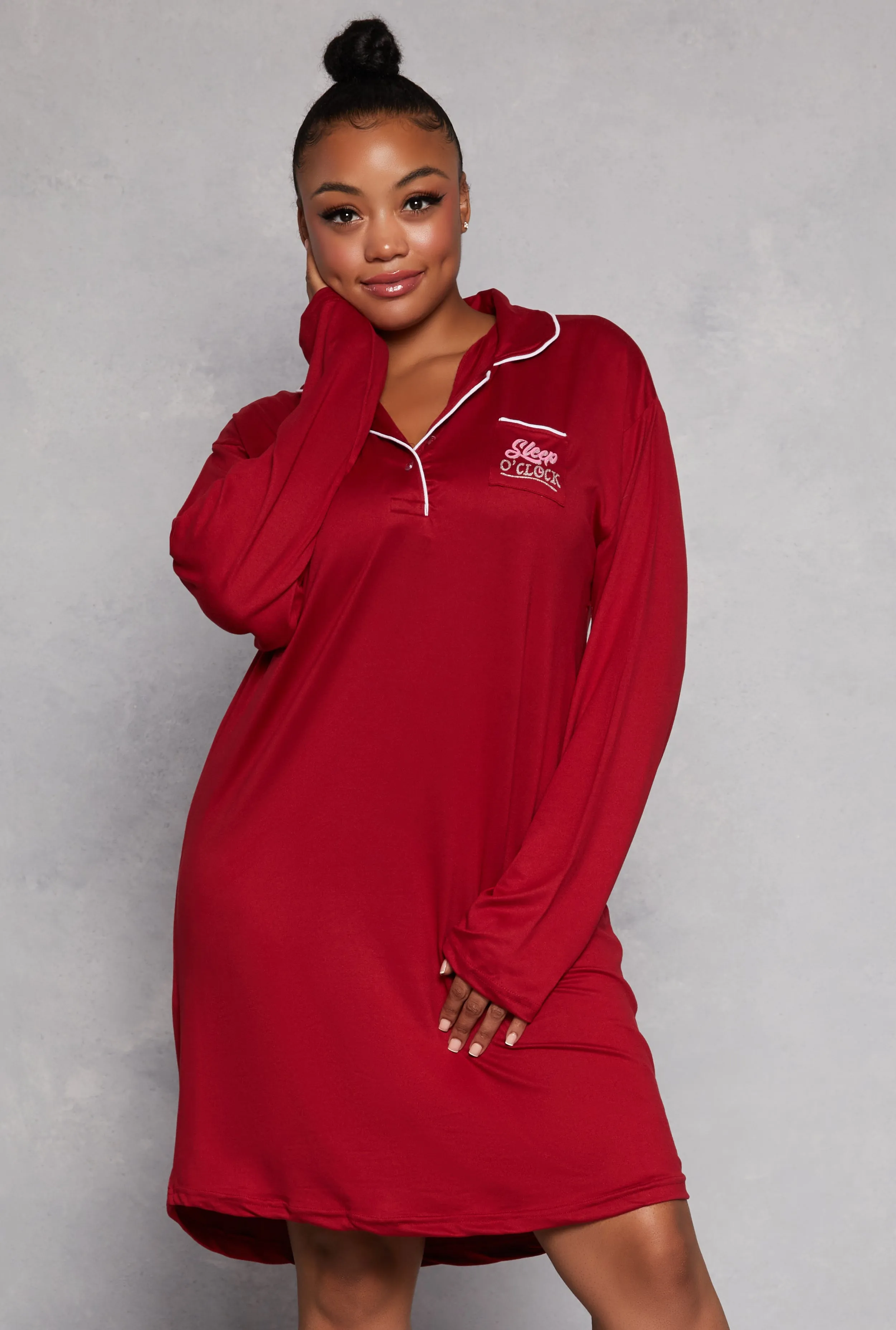 Plus Size Graphic Long Sleeve Sleep Shirt sold by Rainbow