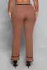 Ribbed Knit Contrast Trim Straight Leg Pants sold by Rainbow