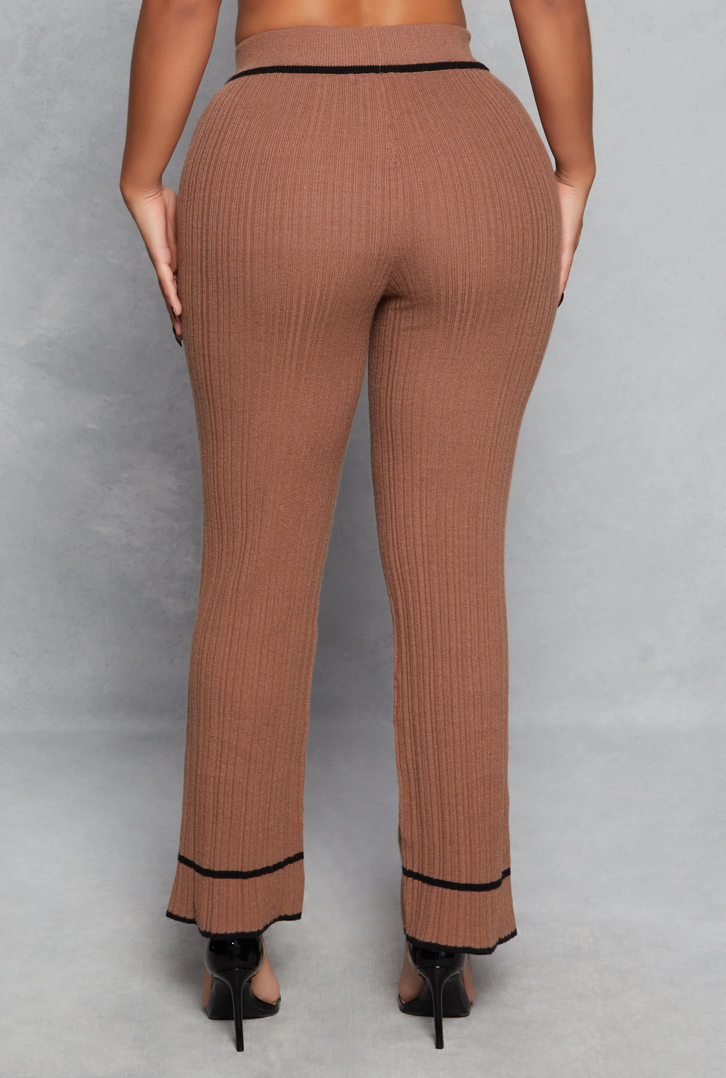 Ribbed Knit Contrast Trim Straight Leg Pants sold by Rainbow product image thumbnail 3