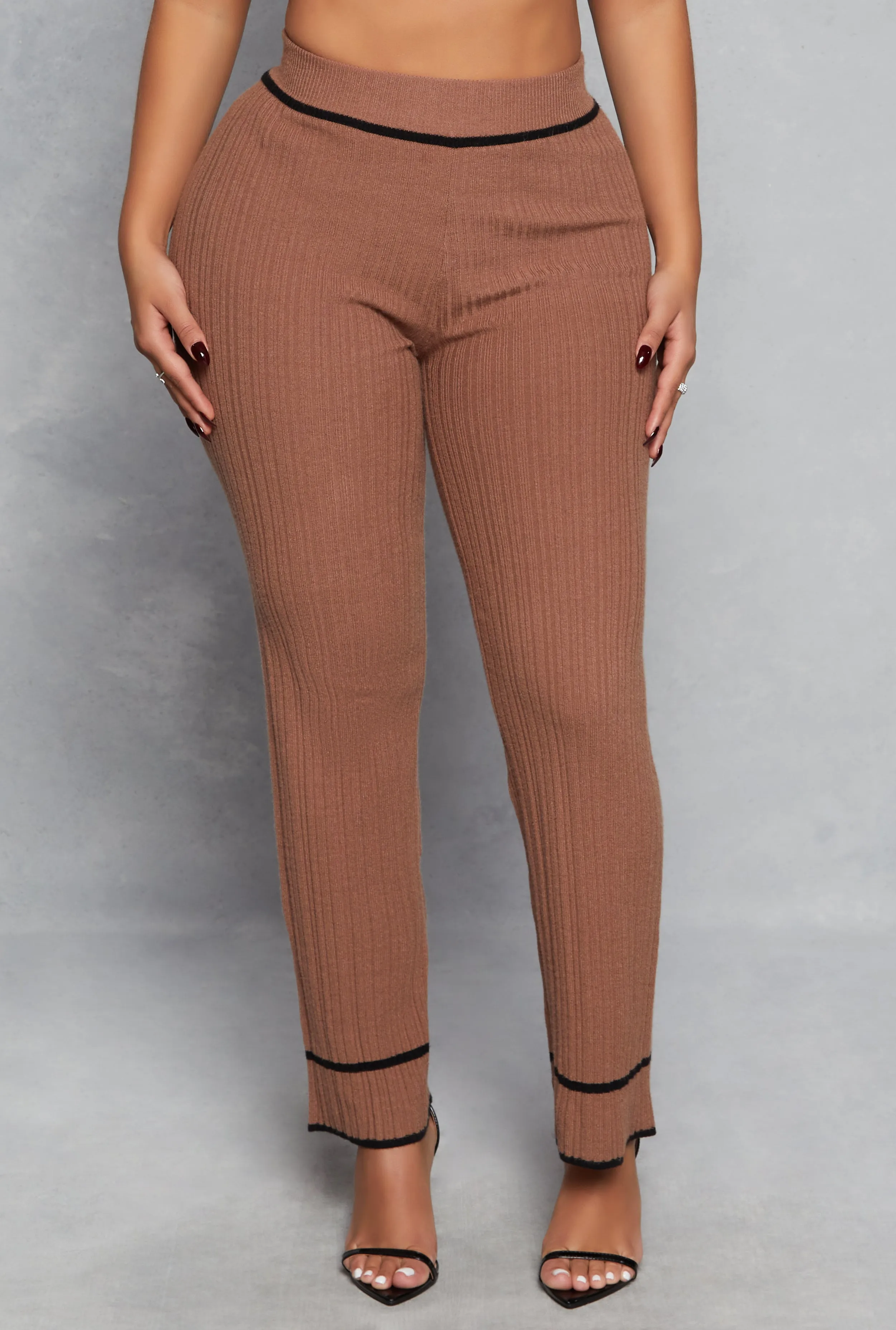 Ribbed Knit Contrast Trim Straight Leg Pants sold by Rainbow product image thumbnail 2