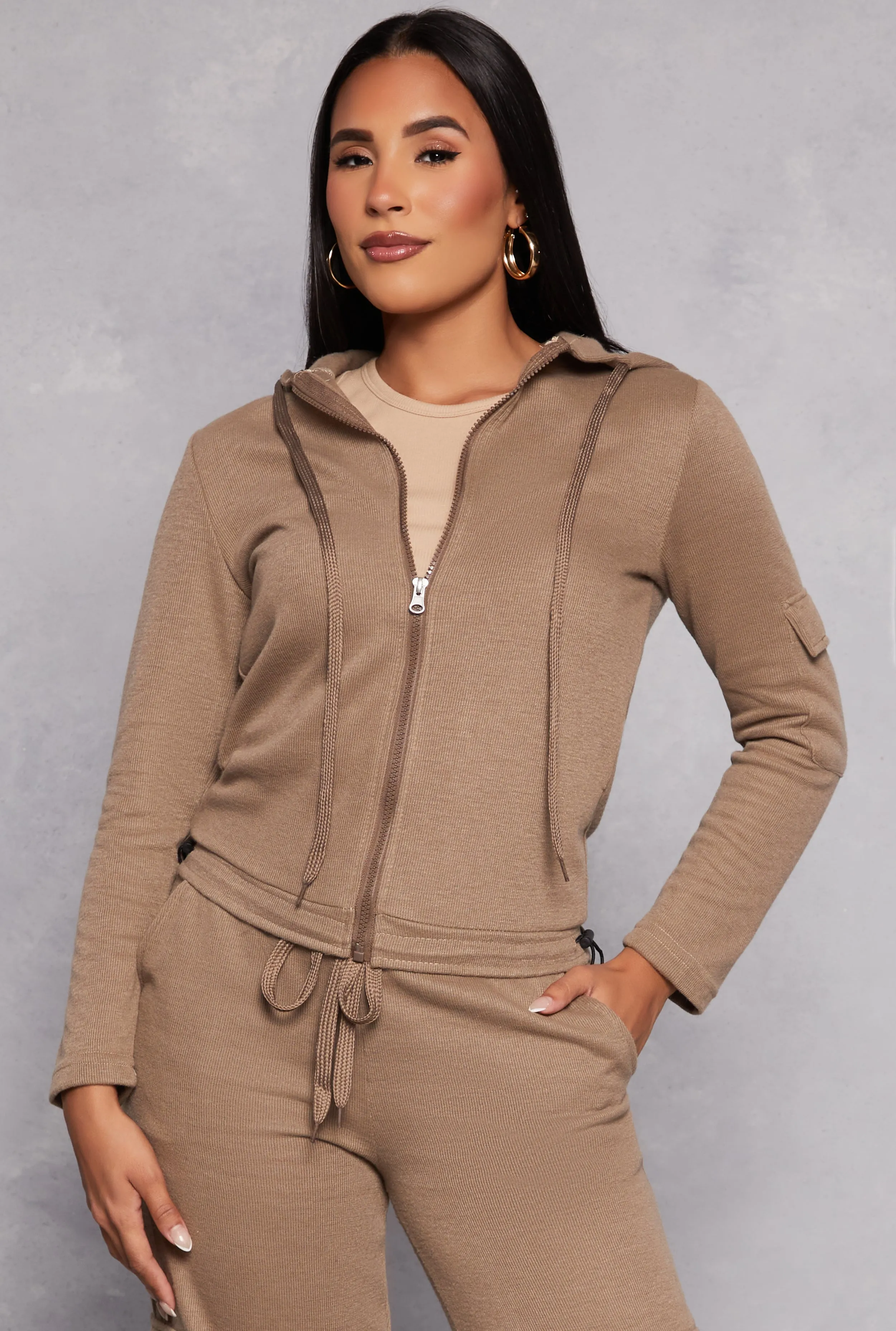 Cargo Pocket Sleeve Zip Front Hoodie sold by Rainbow